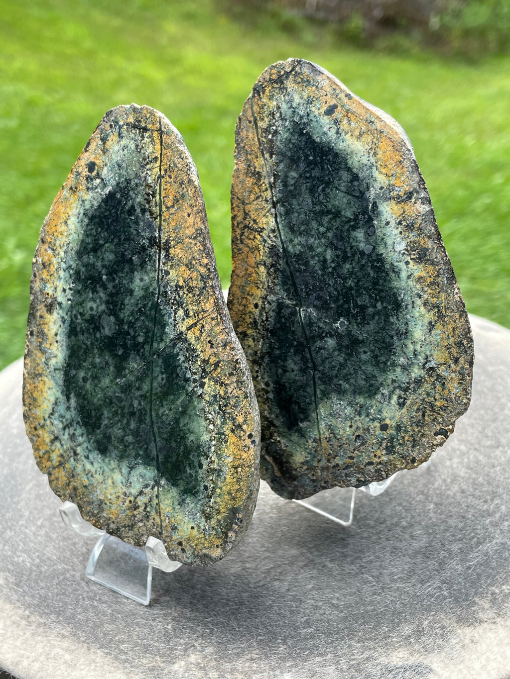 StoneBorn Creations Hand-Polished Vermont Serpentine Bookmatched Pair | One-of-a-Kind Natural Display Stones