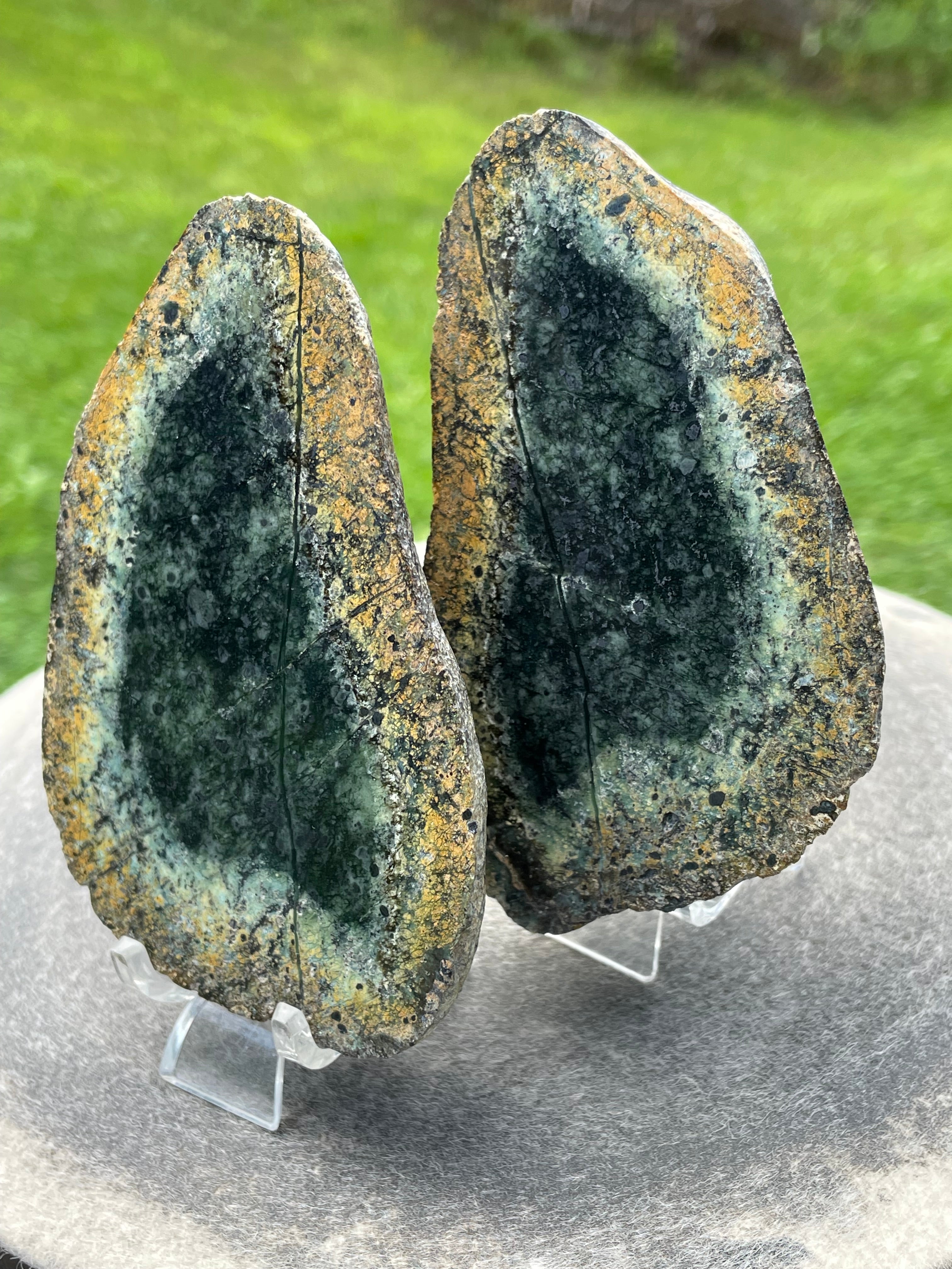 StoneBorn Creations Hand-Polished Vermont Serpentine Bookmatched Pair | One-of-a-Kind Natural Display Stones
