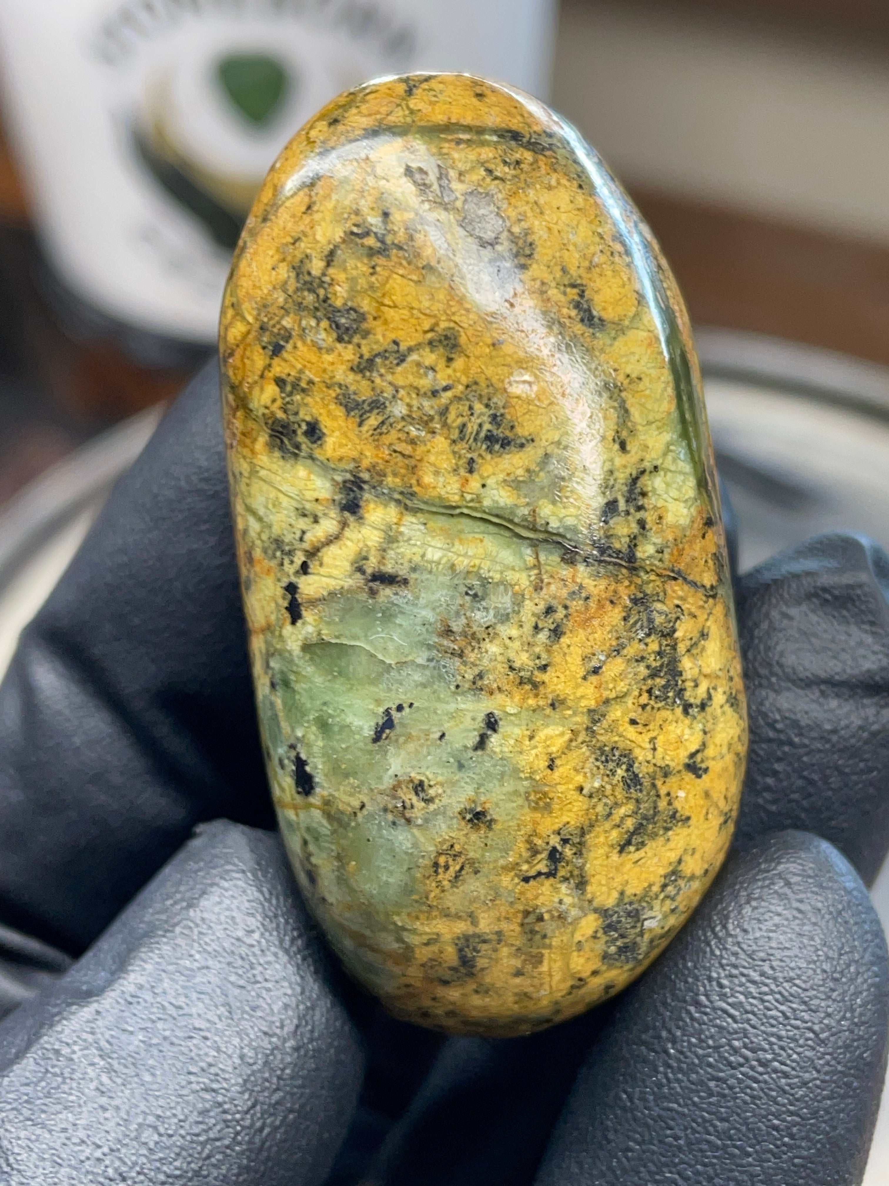 Hand Polished River-Found Serpentine Stone | Green & Gold Freeform | StoneBorn Creations