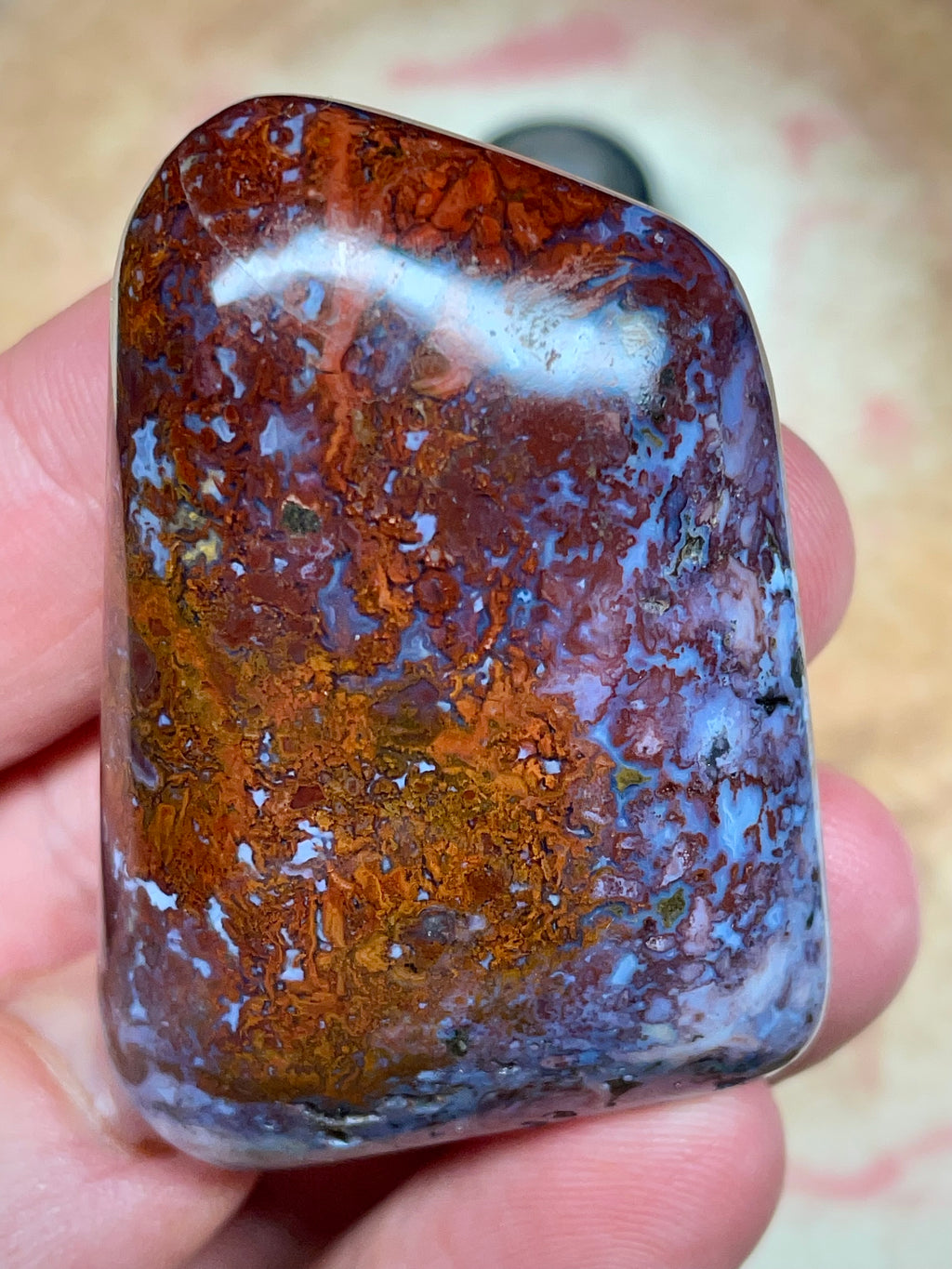 💎 Polished Agate – Red & Blue Brecciated Freeform (Hand-Polished Stone Art)