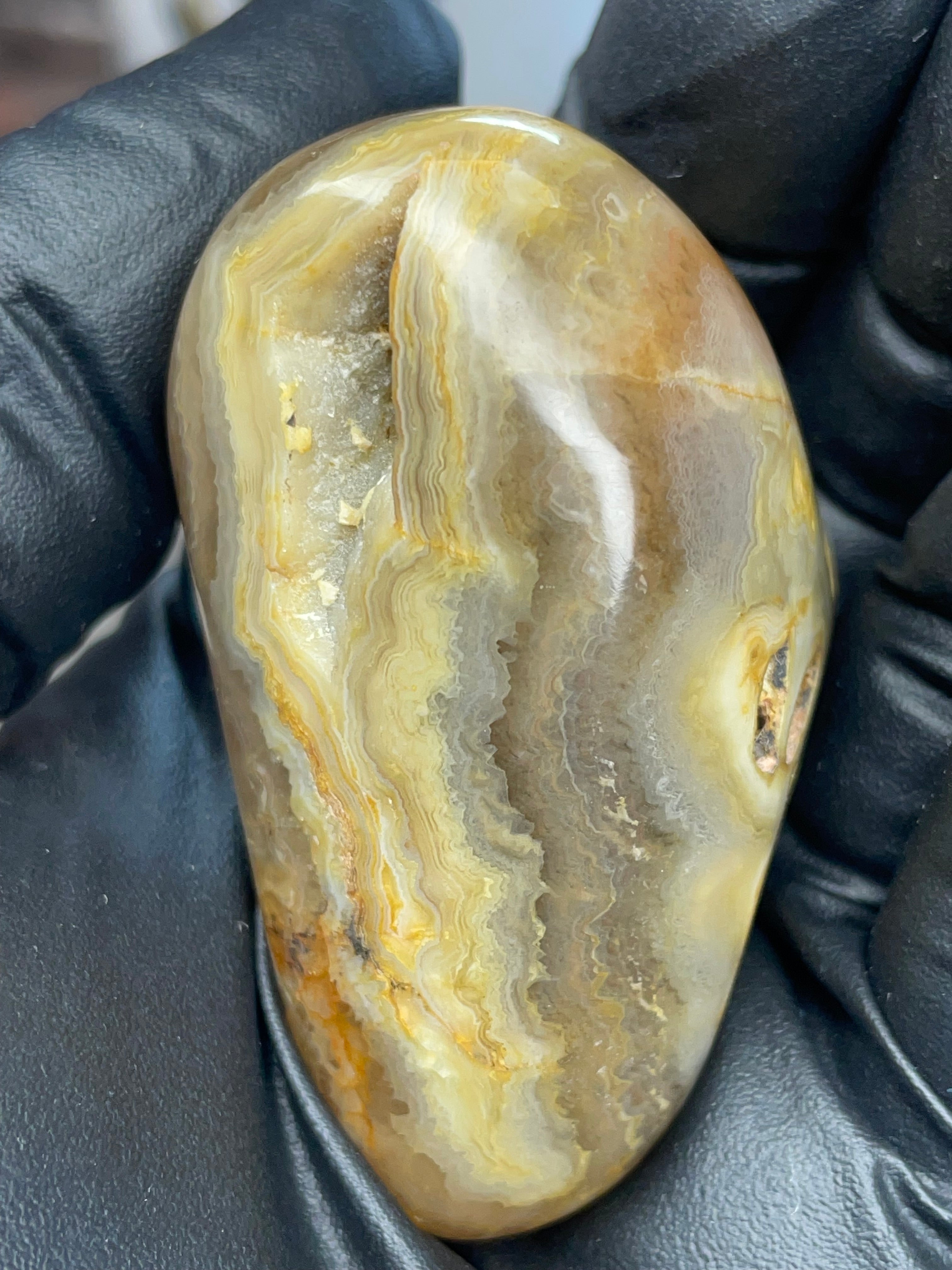 Hand-Polished Banded Agate with Natural Cavities
