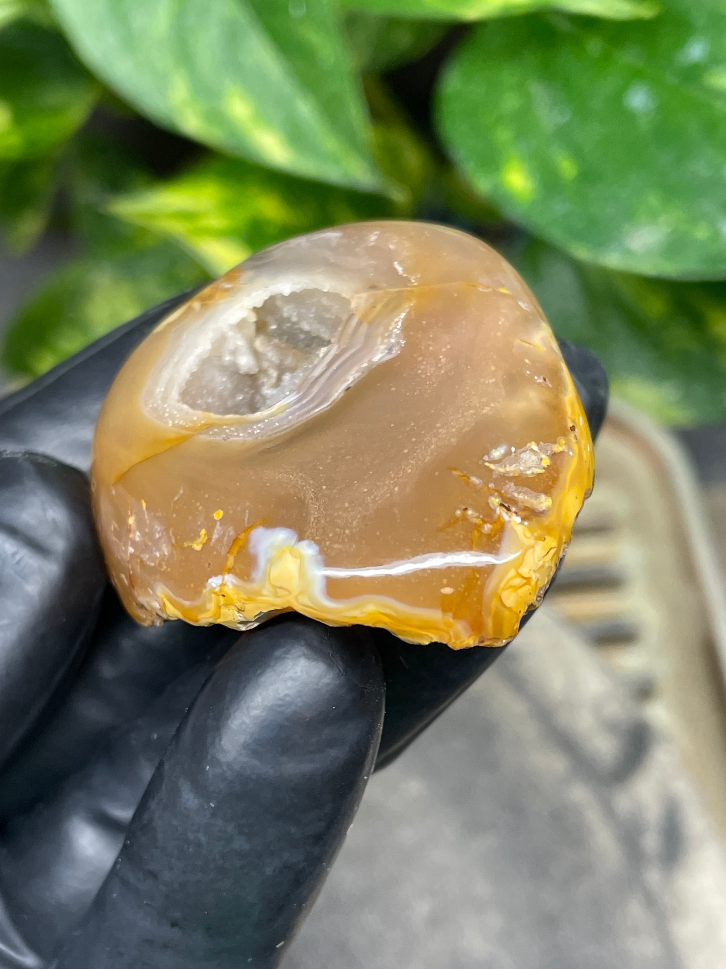 StoneBorn Creations Hand-Polished Banded Agate Pair with Druzy Crystal Centers – Rounded Freeform Stream Stone Halves