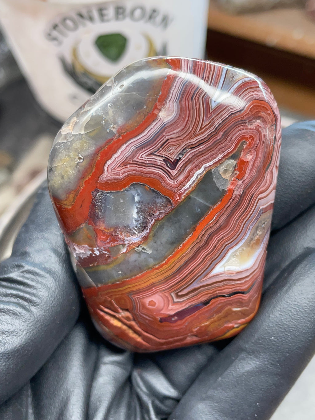 StoneBorn Creations – Hand Polished Crazy Lace Agate – Double Sided Fire Banding