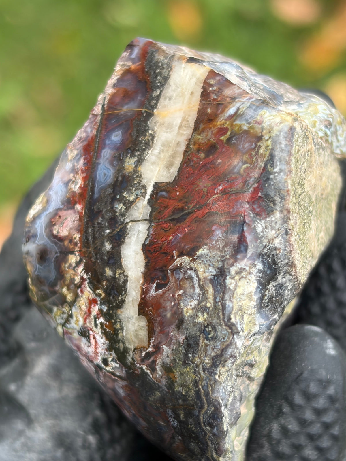 StoneBorn Creations – Red & Blue Lace Agate with Natural Quartz Vein