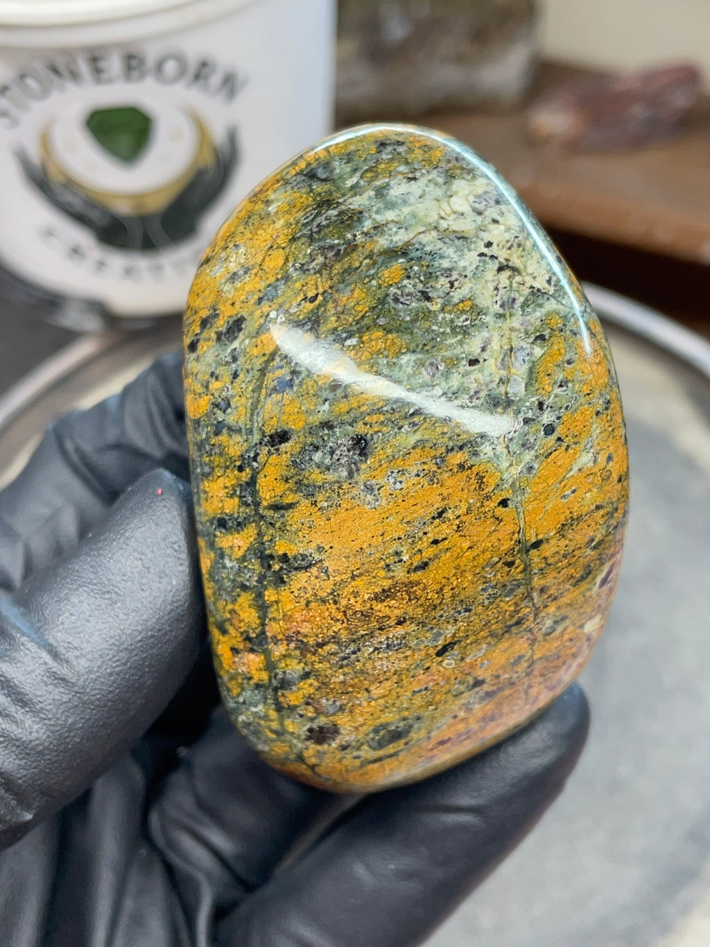 StoneBorn Creations – Hand Polished Vermont Greenstone with Golden Matrix & Quartz Veins
