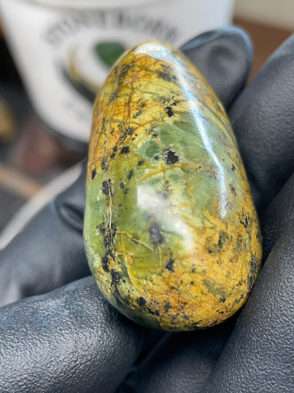 Hand Polished River-Found Serpentine Stone | Green & Gold Freeform | StoneBorn Creations