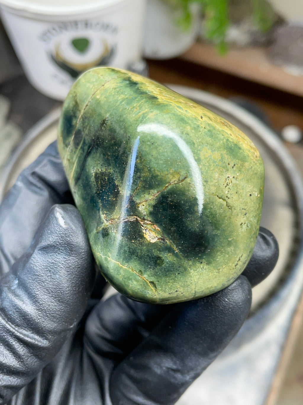 StoneBorn Creations Hand Polished Vermont Serpentine with Deep Forest Greens and Natural Gold Flecking – One of a Kind Display Stone