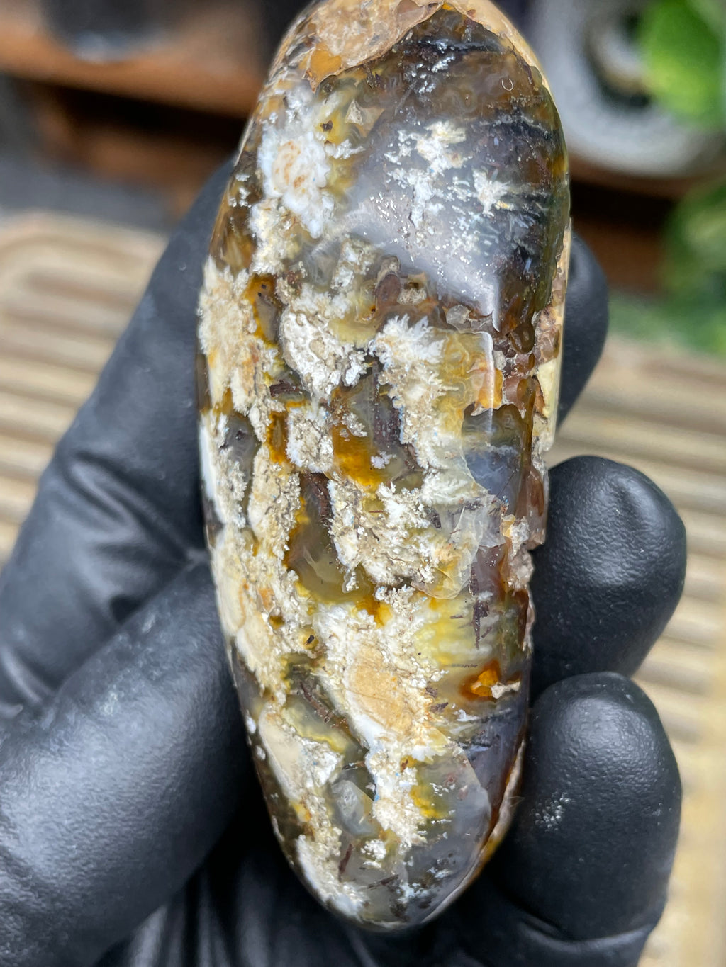 StoneBorn Creations Hand-Polished Trent Agate Freeform with Creamy Plume Inclusions, Druzy Cavities & Earth-Toned Chalcedony