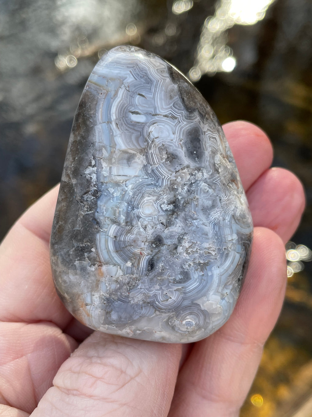 StoneBorn Creations Hand-Polished Banded Agate with Soft Grey Lace Layers Natural Quartz Matrix Freeform Finish