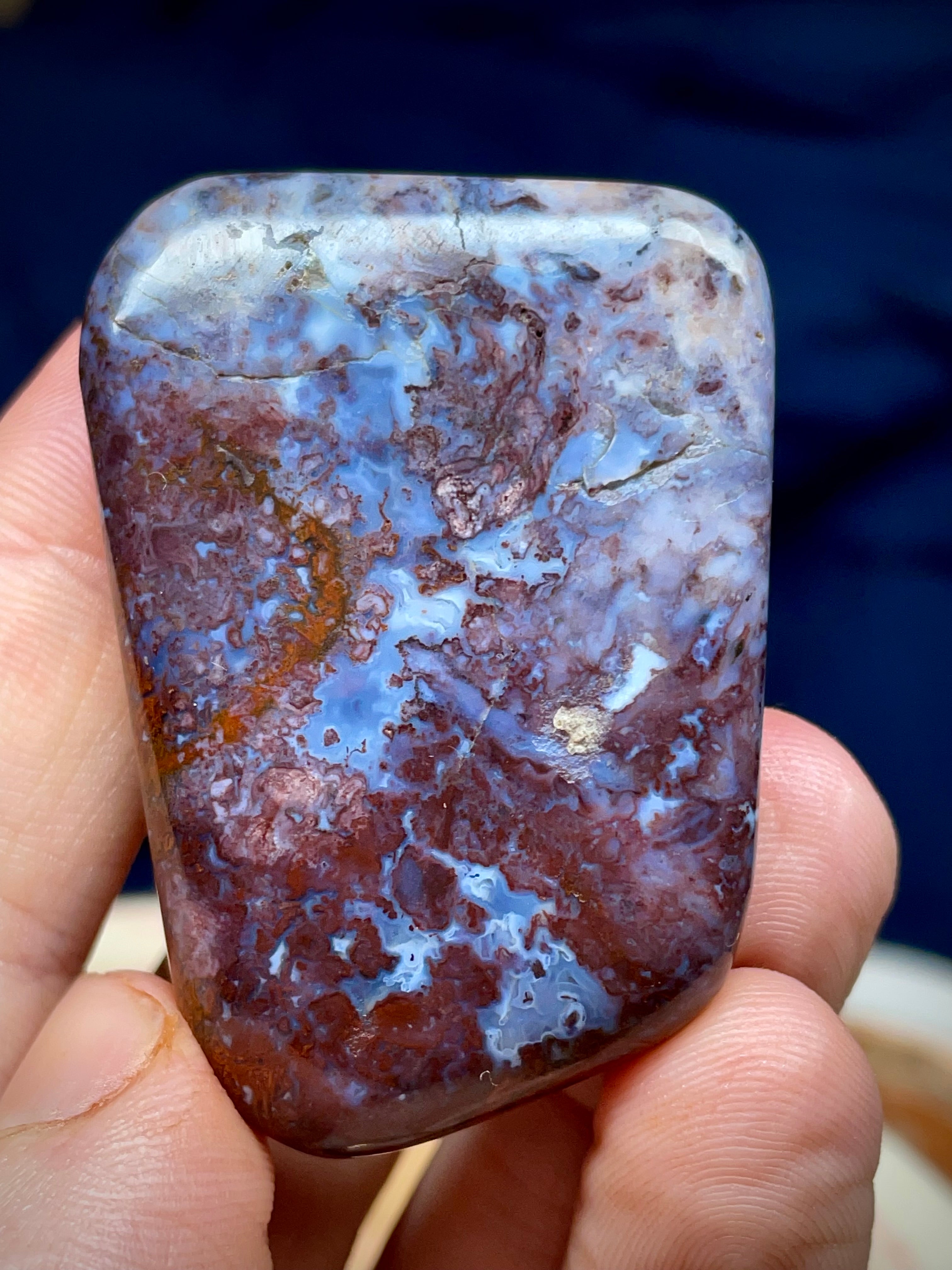 💎 Polished Agate – Red & Blue Brecciated Freeform (Hand-Polished Stone Art)