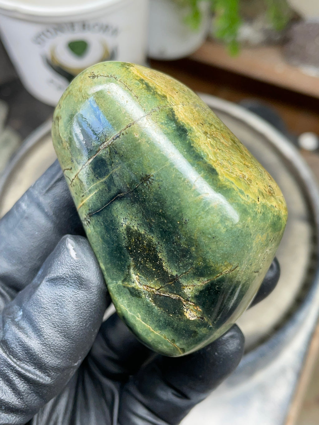 StoneBorn Creations Hand Polished Vermont Serpentine with Deep Forest Greens and Natural Gold Flecking – One of a Kind Display Stone