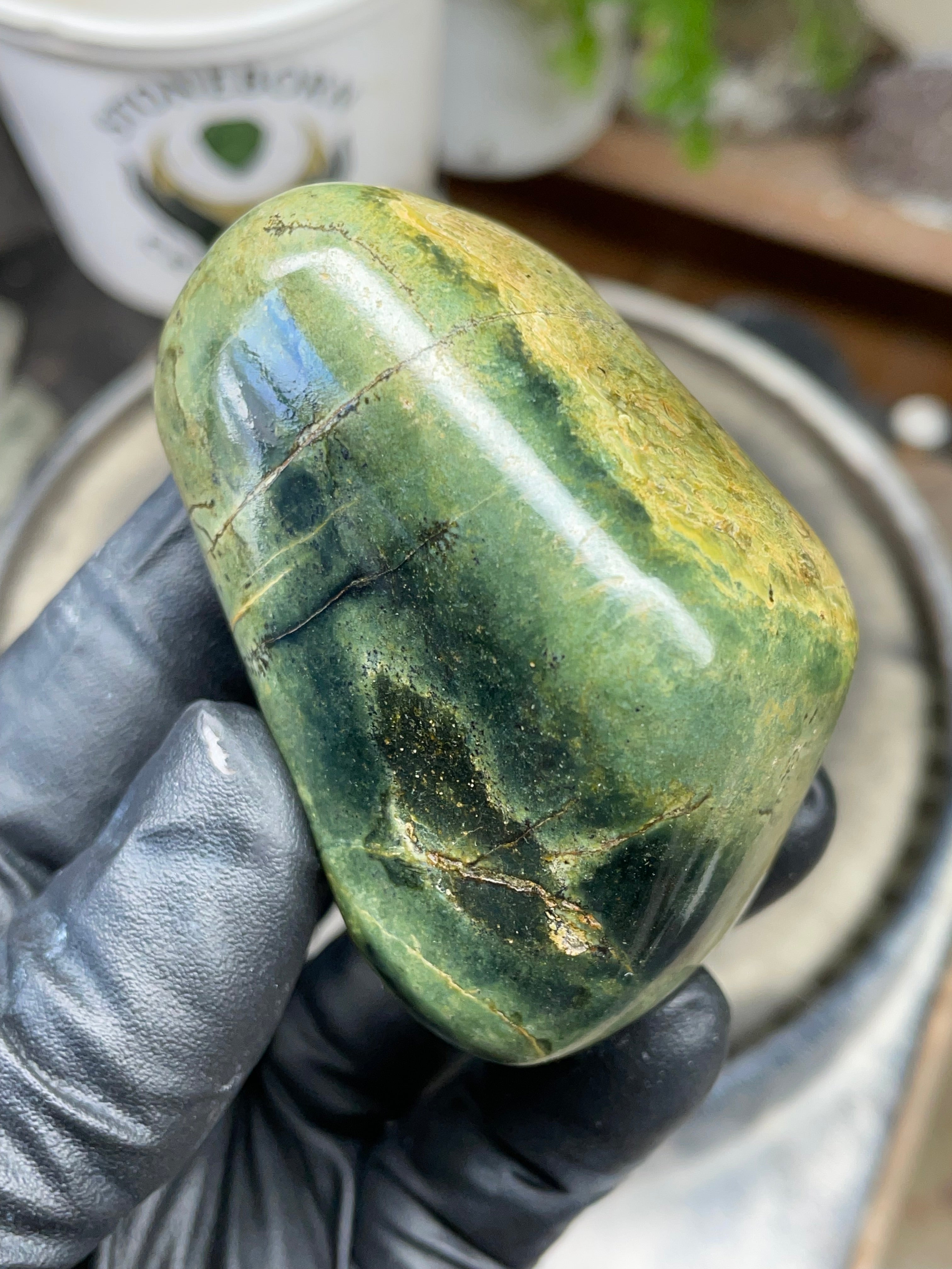 StoneBorn Creations Hand Polished Vermont Serpentine with Deep Forest Greens and Natural Gold Flecking – One of a Kind Display Stone