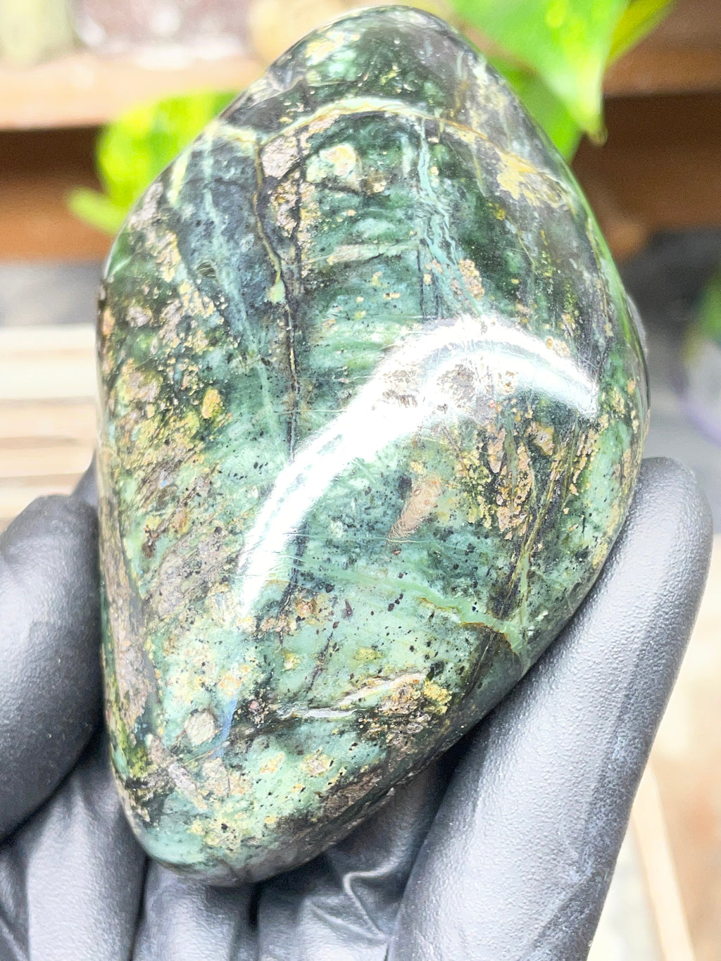 StoneBorn Creations Half-Polished Vermont Serpentine with Natural Gold Flecking – Raw & Polished One-of-a-Kind Display Stone