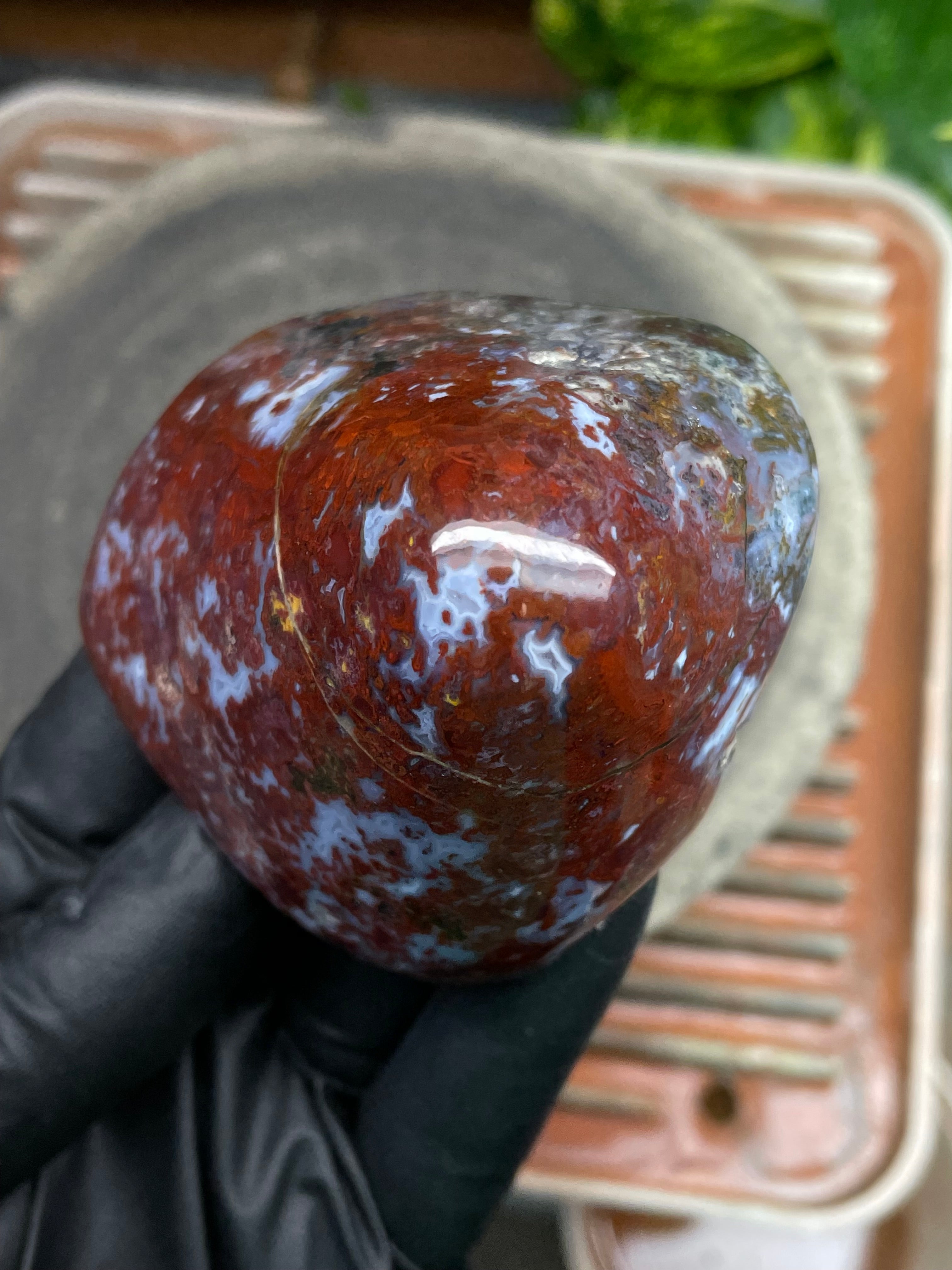 StoneBorn Creations Hand Polished Red Jasper with Blue Chalcedony Veining and Natural Earth Matrix Freeform Finish