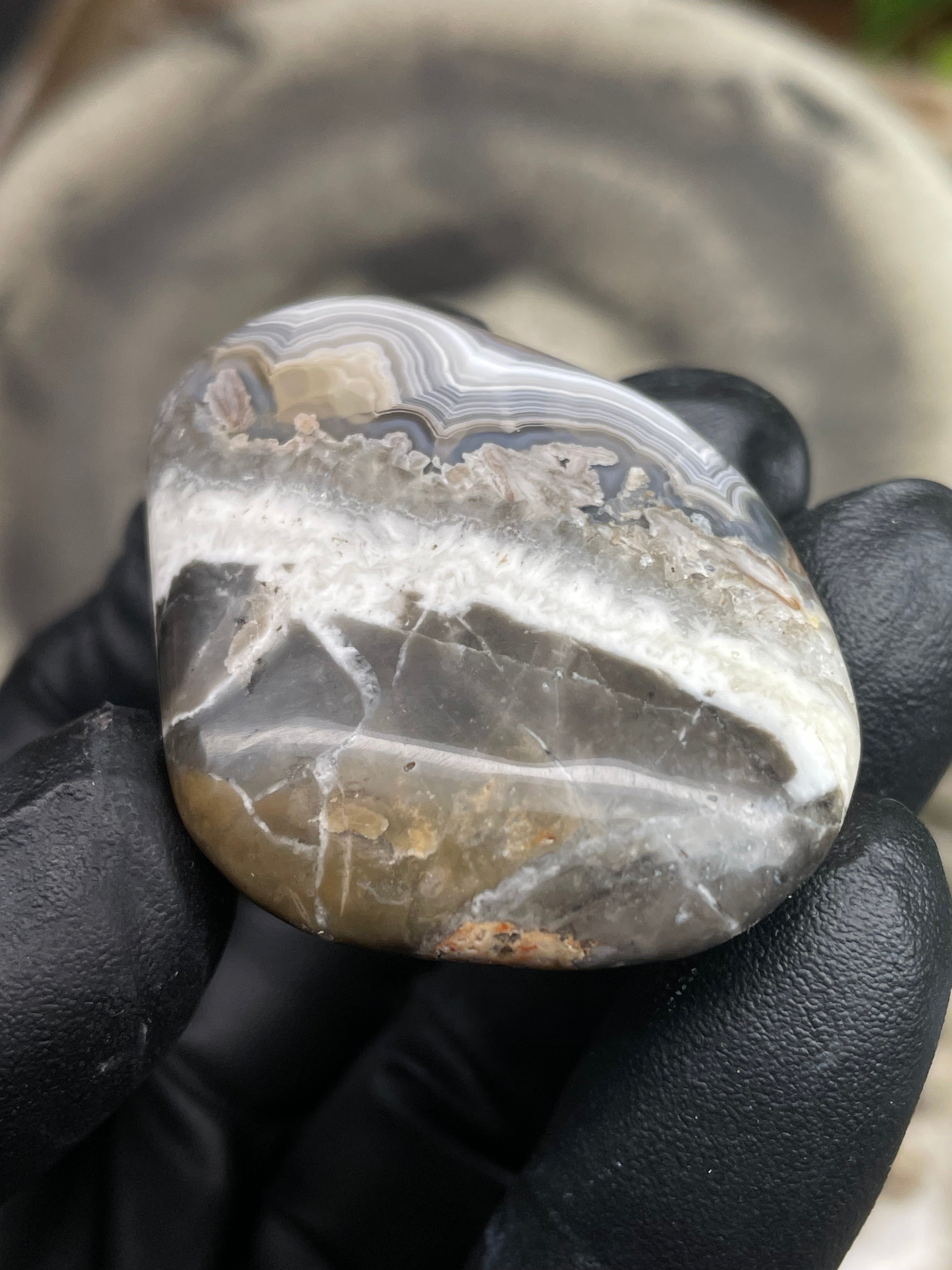 StoneBorn Creations Hand-Polished Banded Agate Freeform Display Stone | Natural Fortification Lines & Raw Crystal Texture