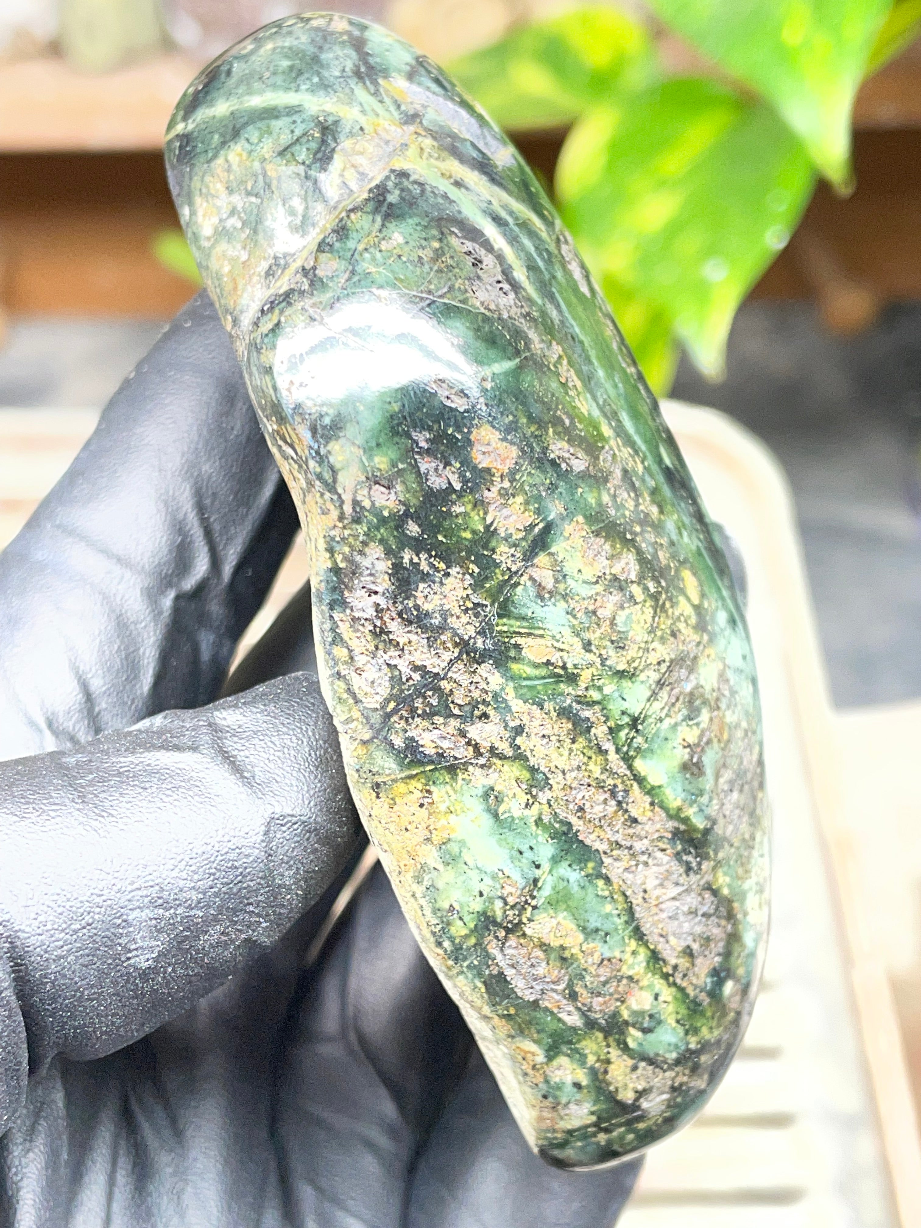 StoneBorn Creations Half-Polished Vermont Serpentine with Natural Gold Flecking – Raw & Polished One-of-a-Kind Display Stone