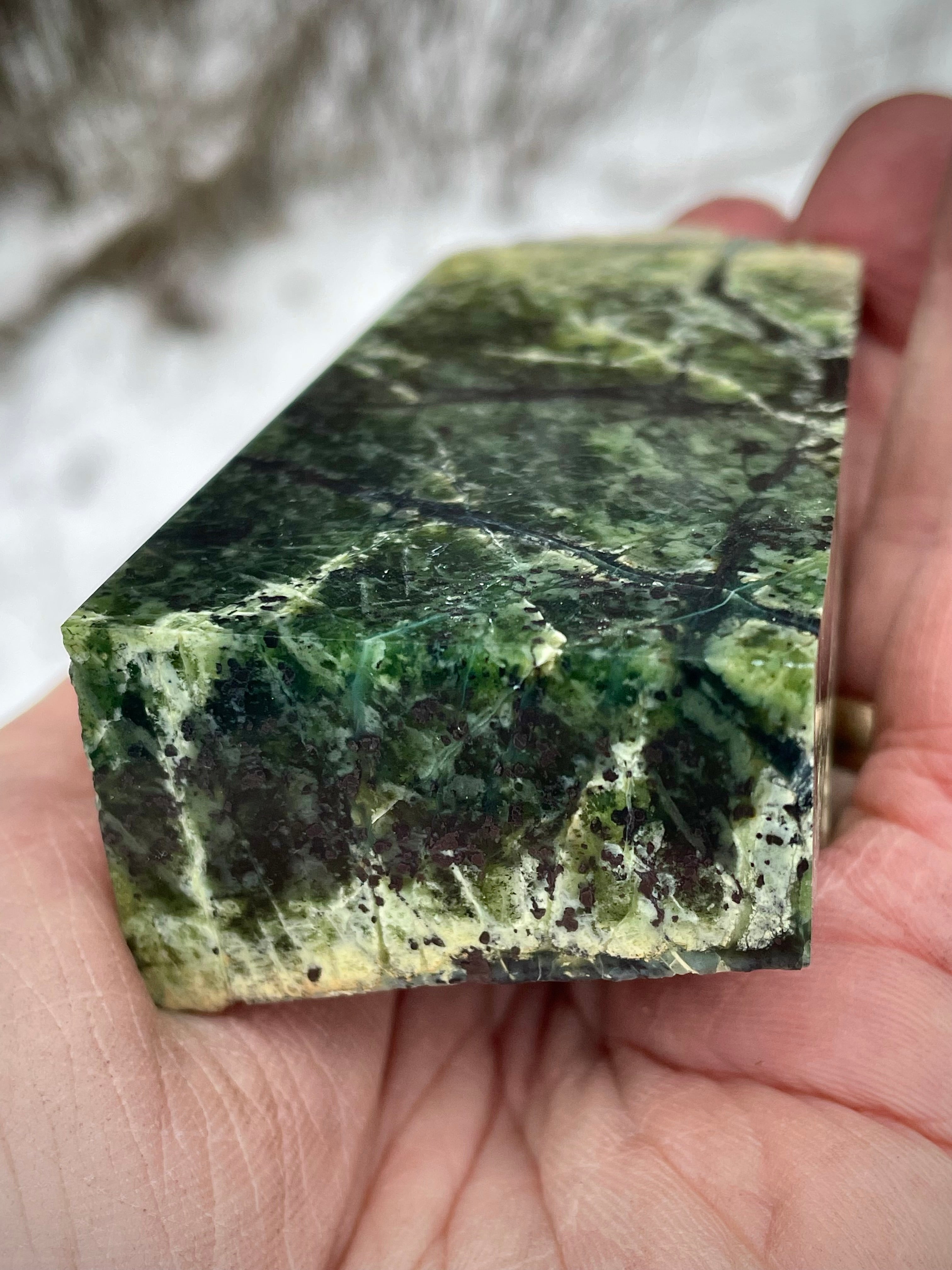 🌲 Polished Vermont Greenstone – Deep Veined Standing Stone (Hand-Collected & Polished)