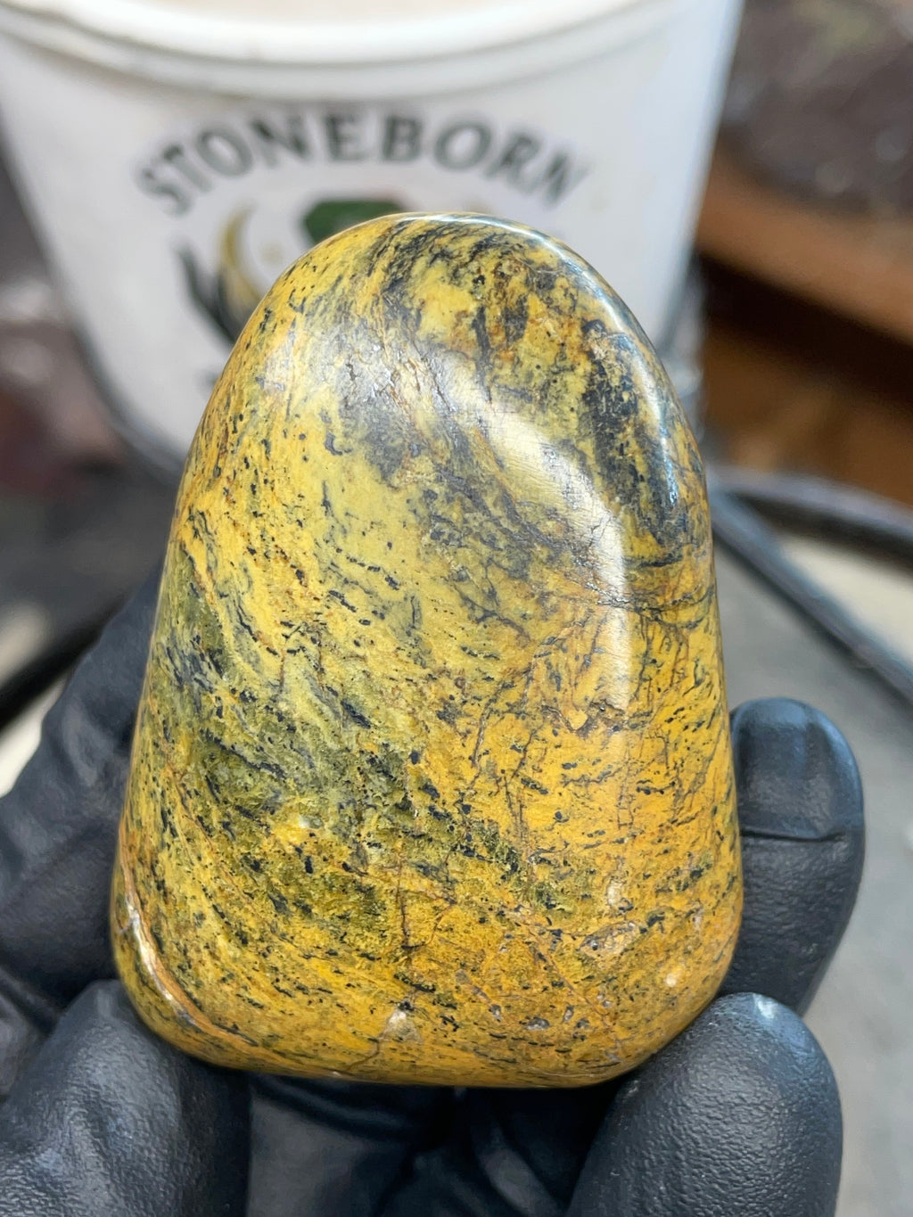 Hand-Polished Golden Serpentine | One-of-One River Stone