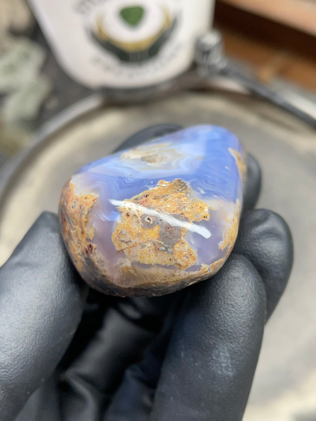 StoneBorn Creations Hand-Polished Blue Lace Agate with Natural Druzy Crystal Pocket & Earth-Toned Matrix