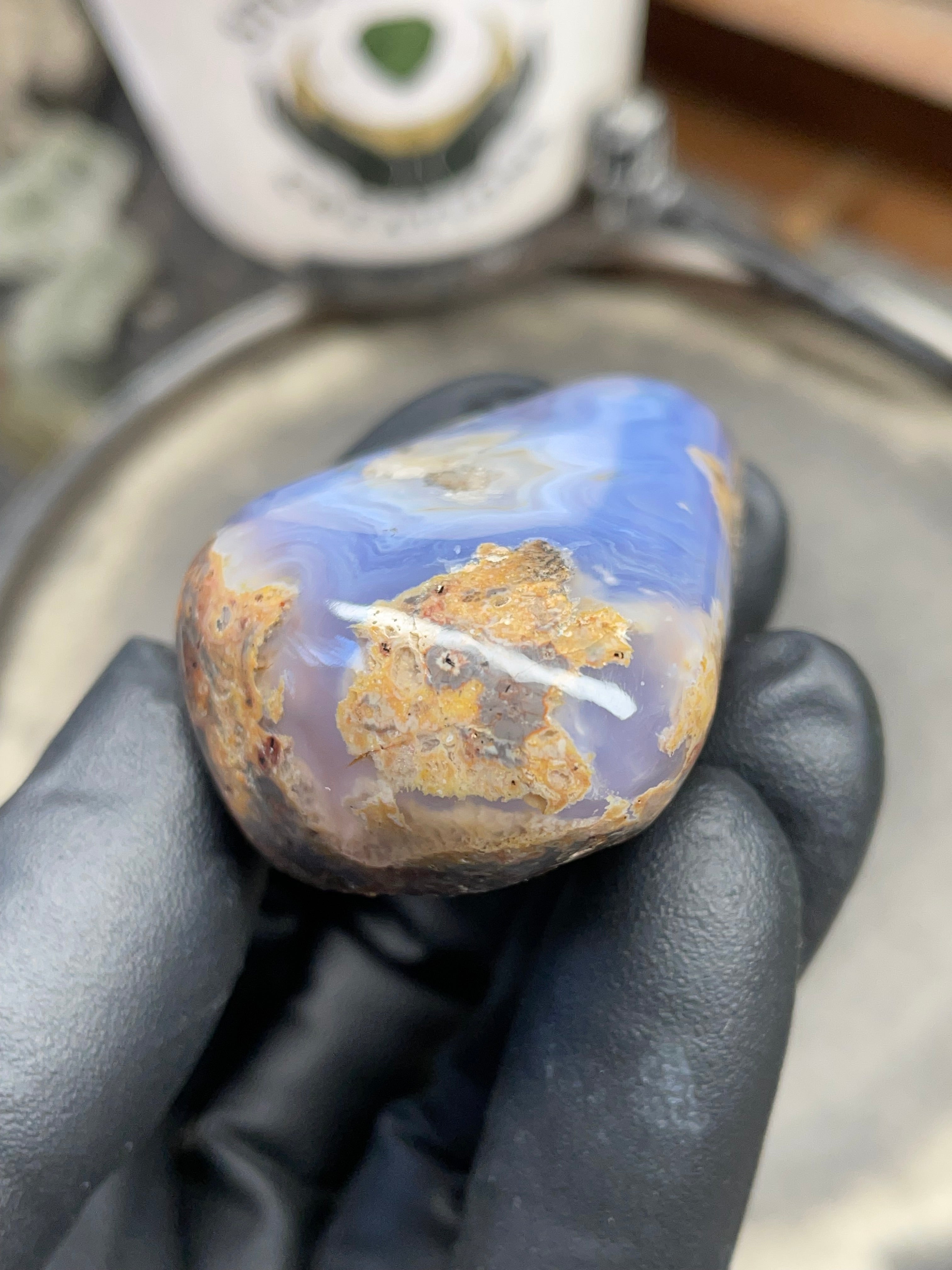 StoneBorn Creations Hand-Polished Blue Lace Agate with Natural Druzy Crystal Pocket & Earth-Toned Matrix