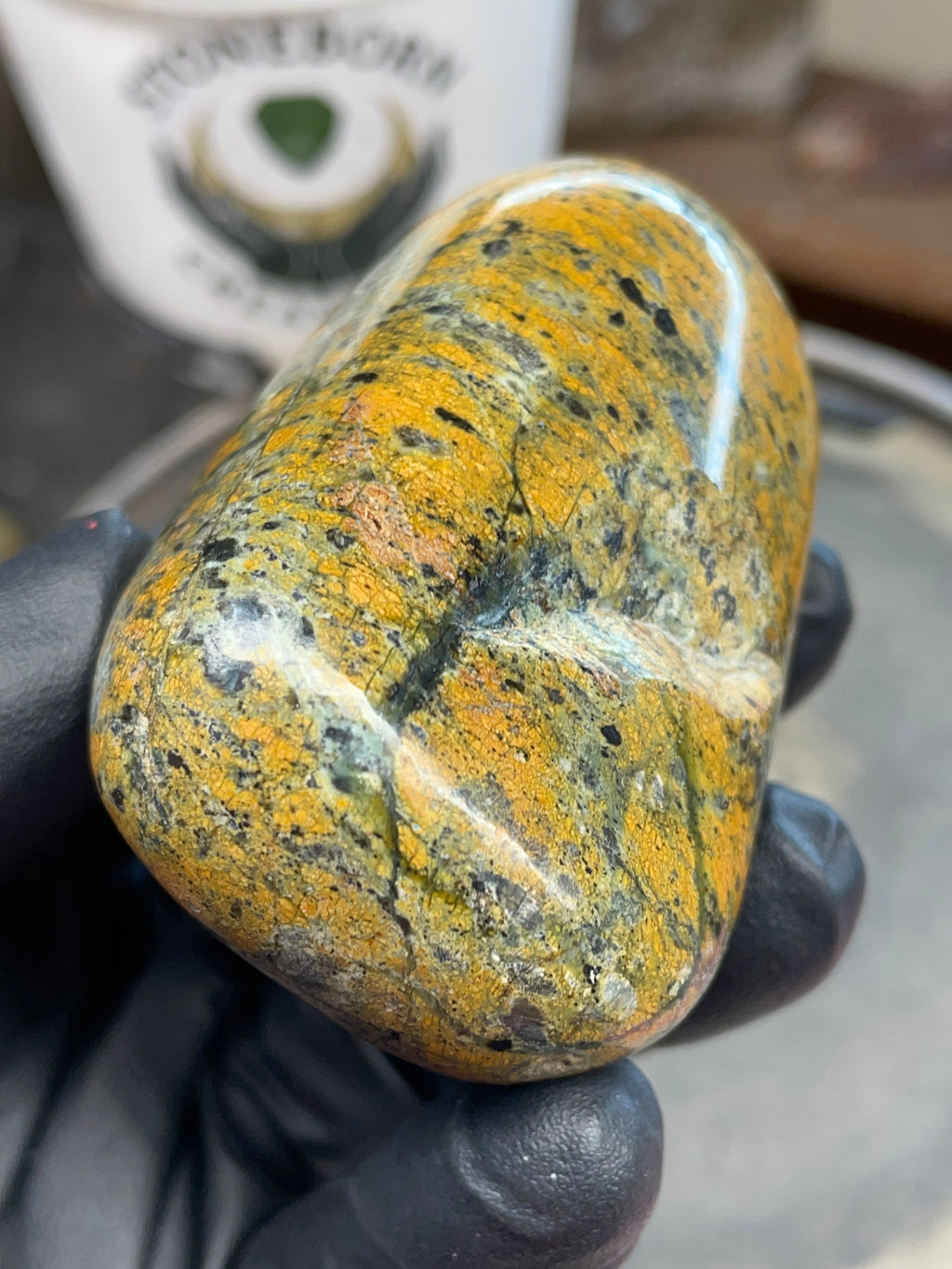 StoneBorn Creations – Hand Polished Vermont Greenstone with Golden Matrix & Quartz Veins