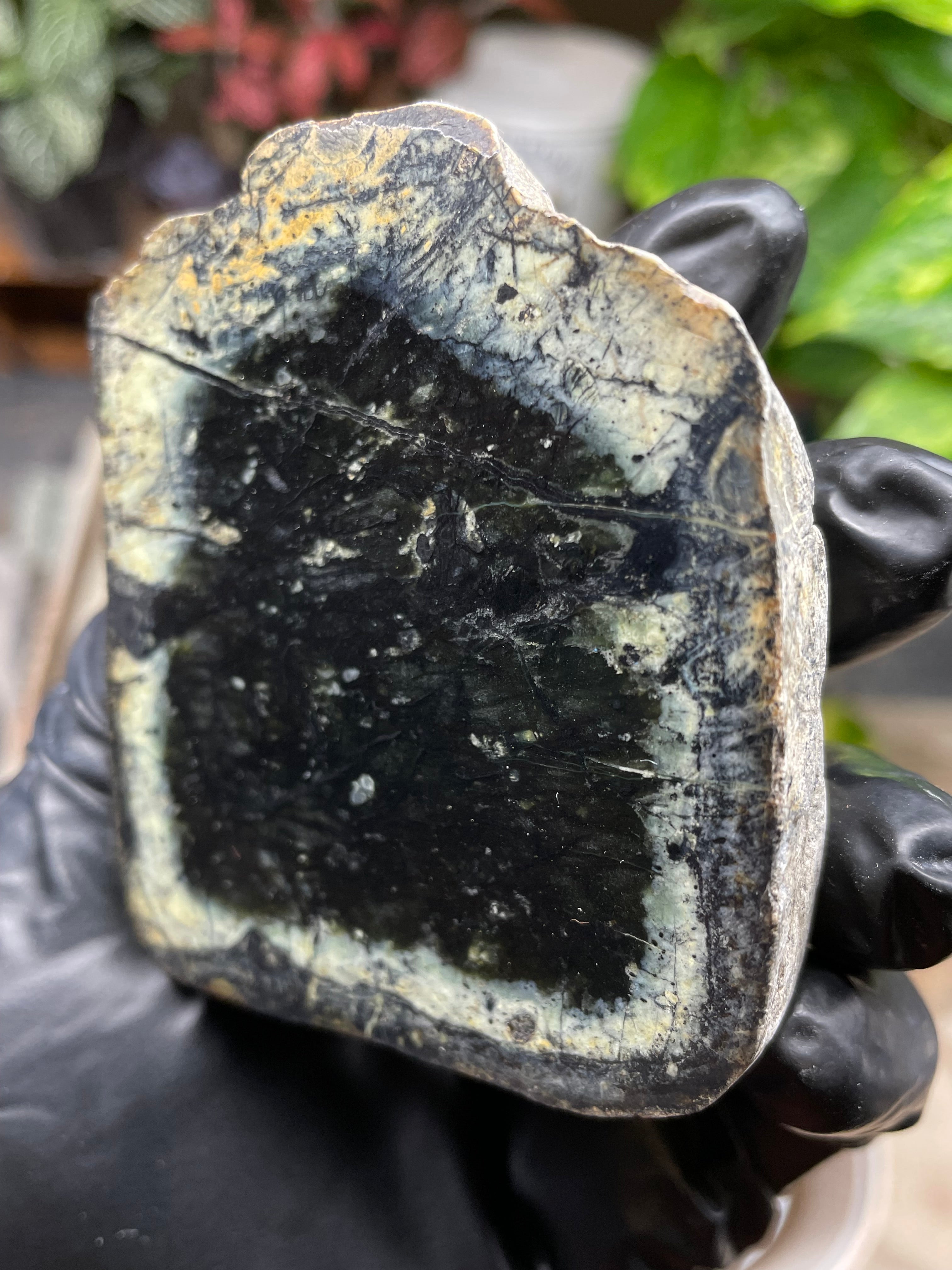 StoneBorn Creations Hand-Polished Vermont Serpentine Pair – River-Cut Matching Halves with Dark Core & Natural Green Halo
