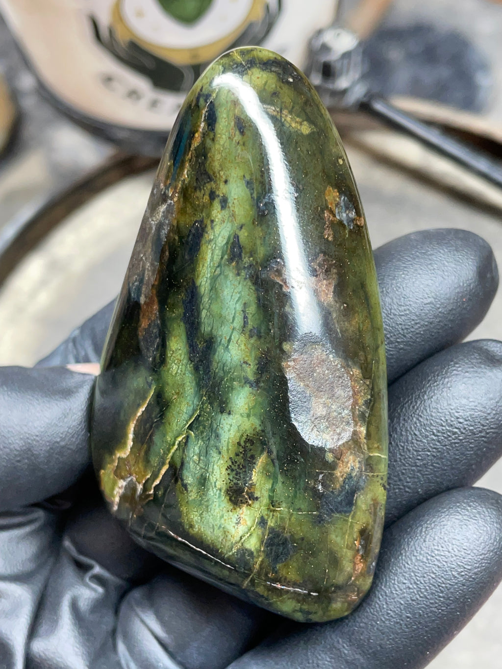 StoneBorn Creations – Hand Polished Vermont Serpentine with Natural Mineral Veins | One-of-a-Kind Display Stone