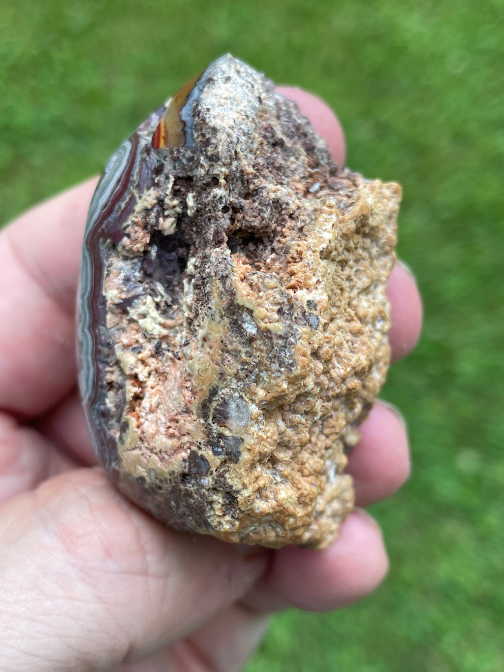 StoneBorn Creations Hand-Polished Custom Shaped Lace Agate Freeform with Natural Druzy Quartz, Orbicular Eyes & Fortification Banding