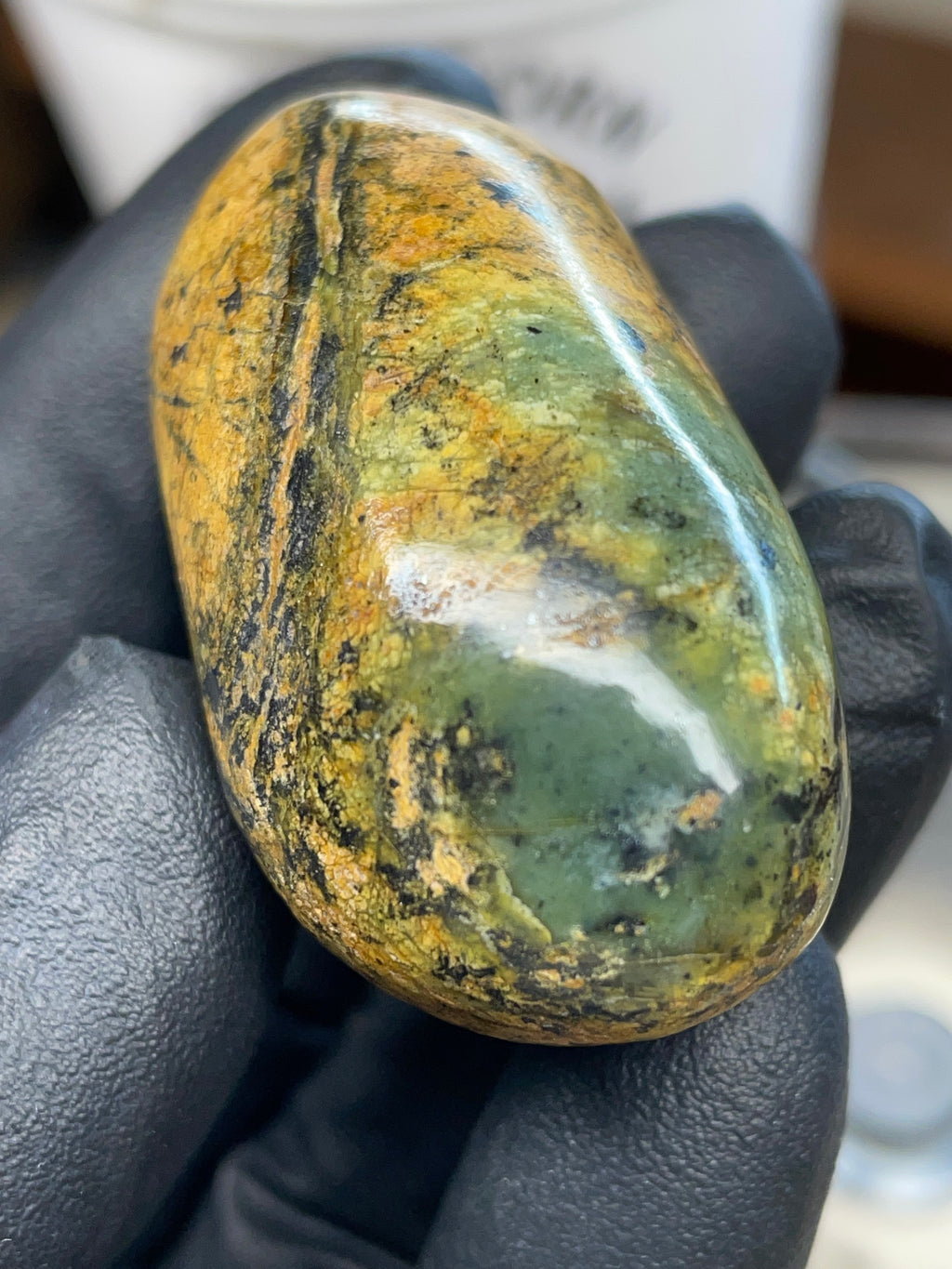 Hand Polished River-Found Serpentine Stone | Green & Gold Freeform | StoneBorn Creations