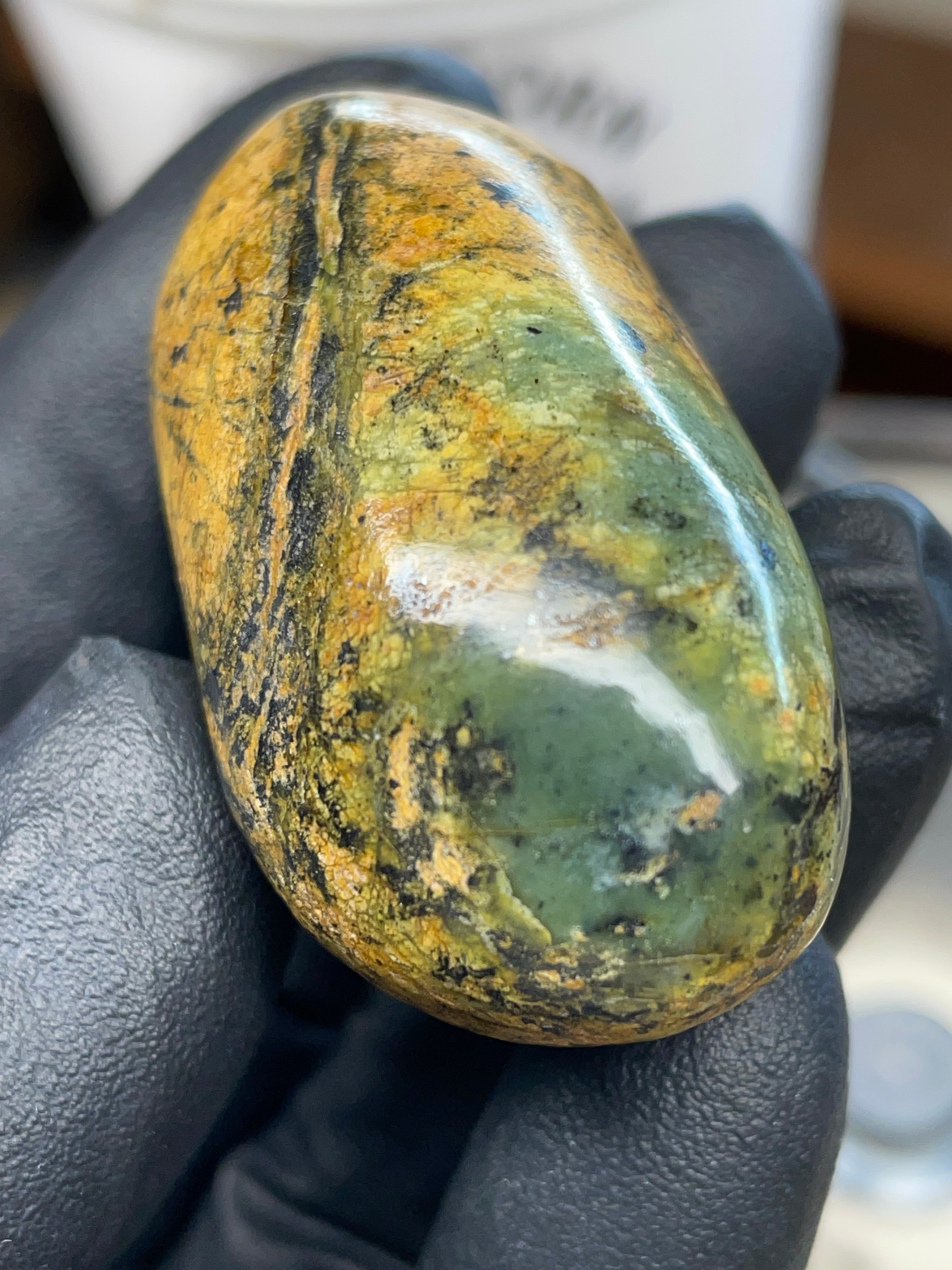 Hand Polished River-Found Serpentine Stone | Green & Gold Freeform | StoneBorn Creations