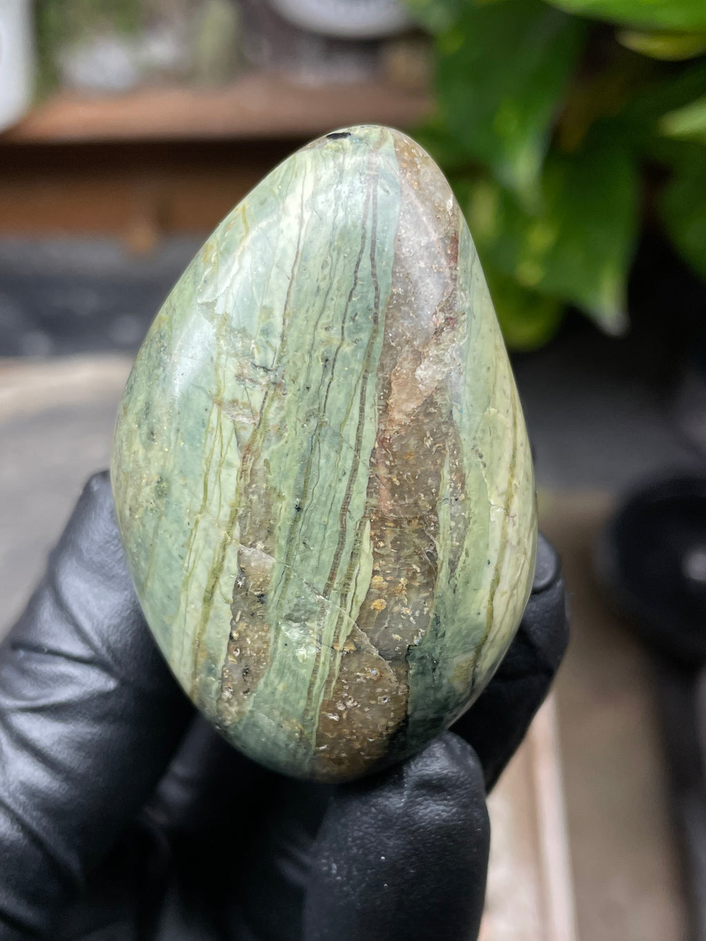 StoneBorn Creations Hand-Polished Vermont Greenstone with Flowing Jade Tones, Natural Earth Matrix Pocket, Freeform Shape