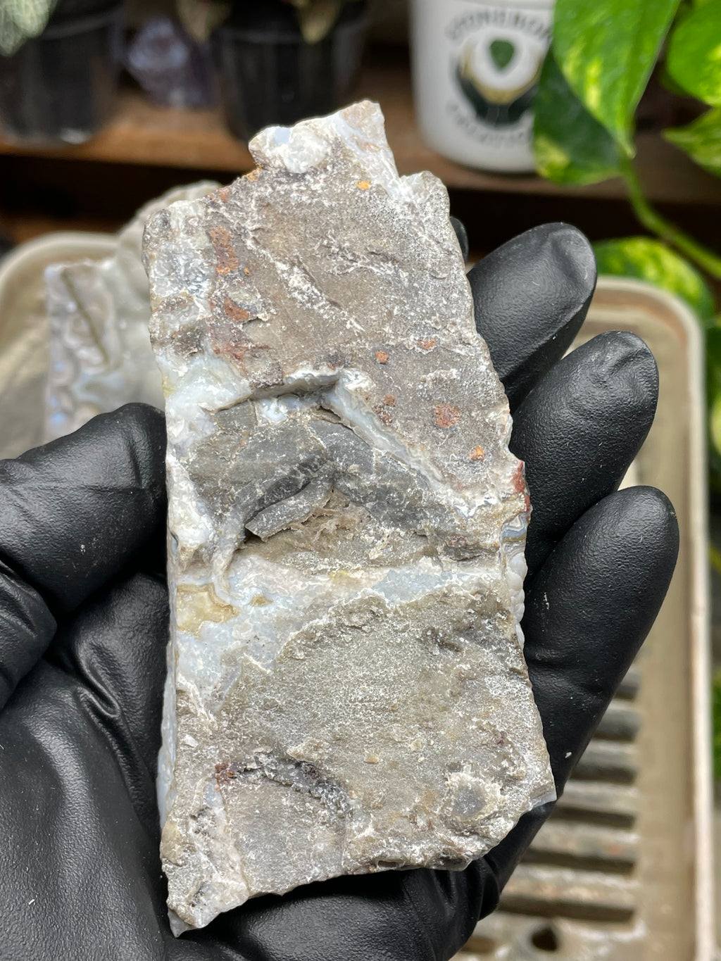 StoneBorn Creations Hand-Polished Lace Agate Pair – River Cut Matching Display Halves with Druzy Crystal Pockets & Intricate Natural Banding