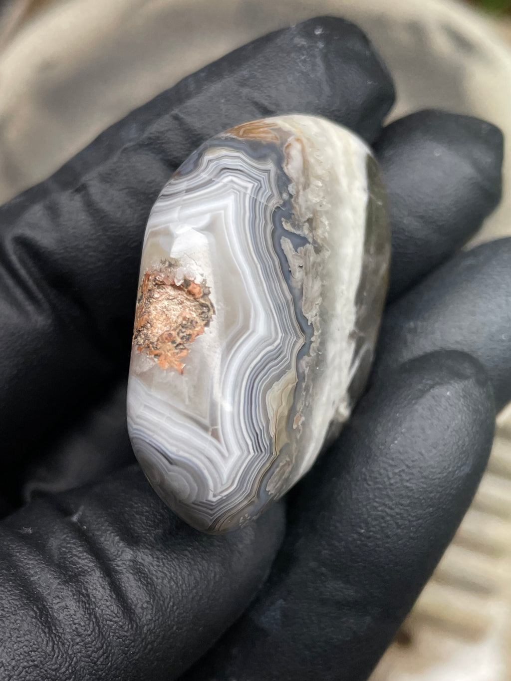 StoneBorn Creations Hand-Polished Banded Agate Freeform Display Stone | Natural Fortification Lines & Raw Crystal Texture