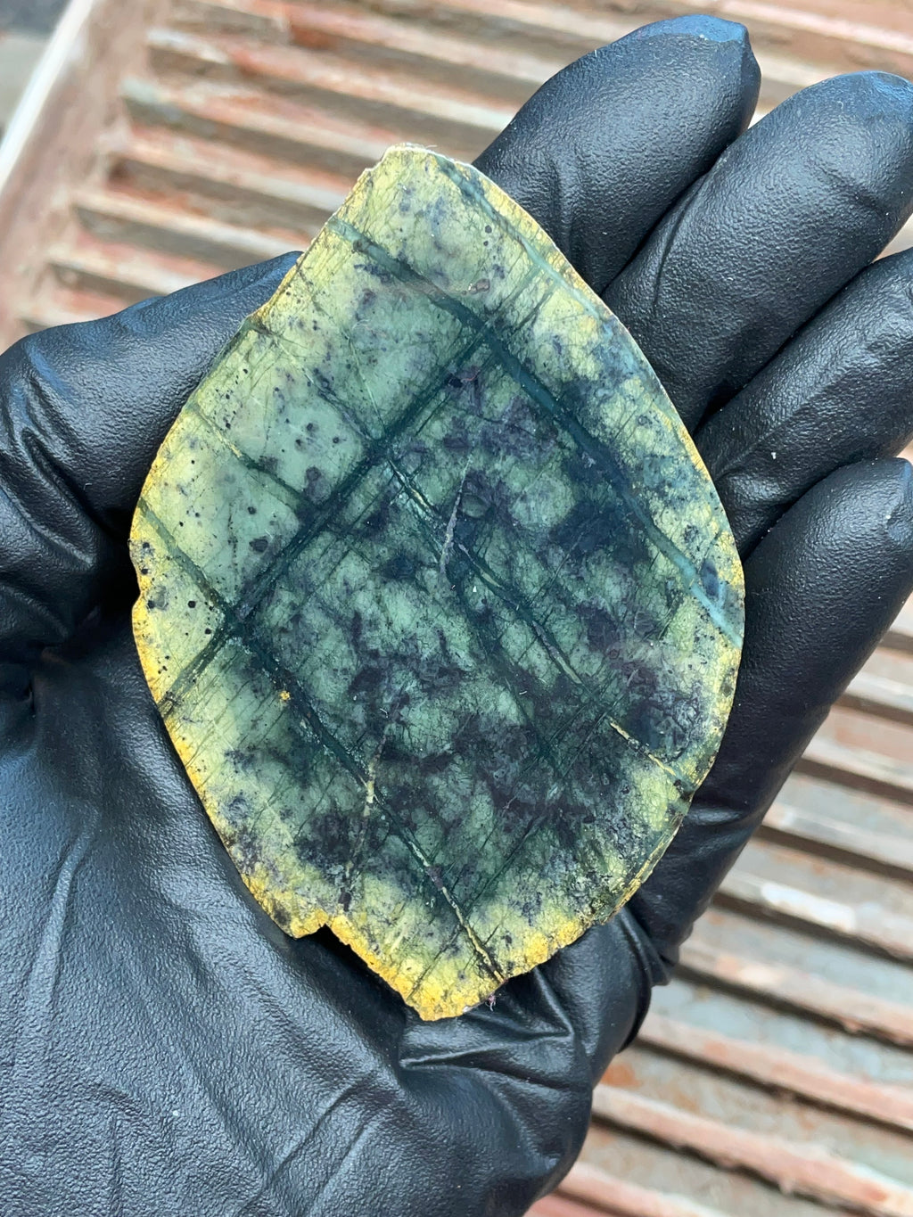 StoneBorn Creations | Polished Vermont Greenstone “Glacier Grid” Slab — Deep Forest Green + Golden Rind