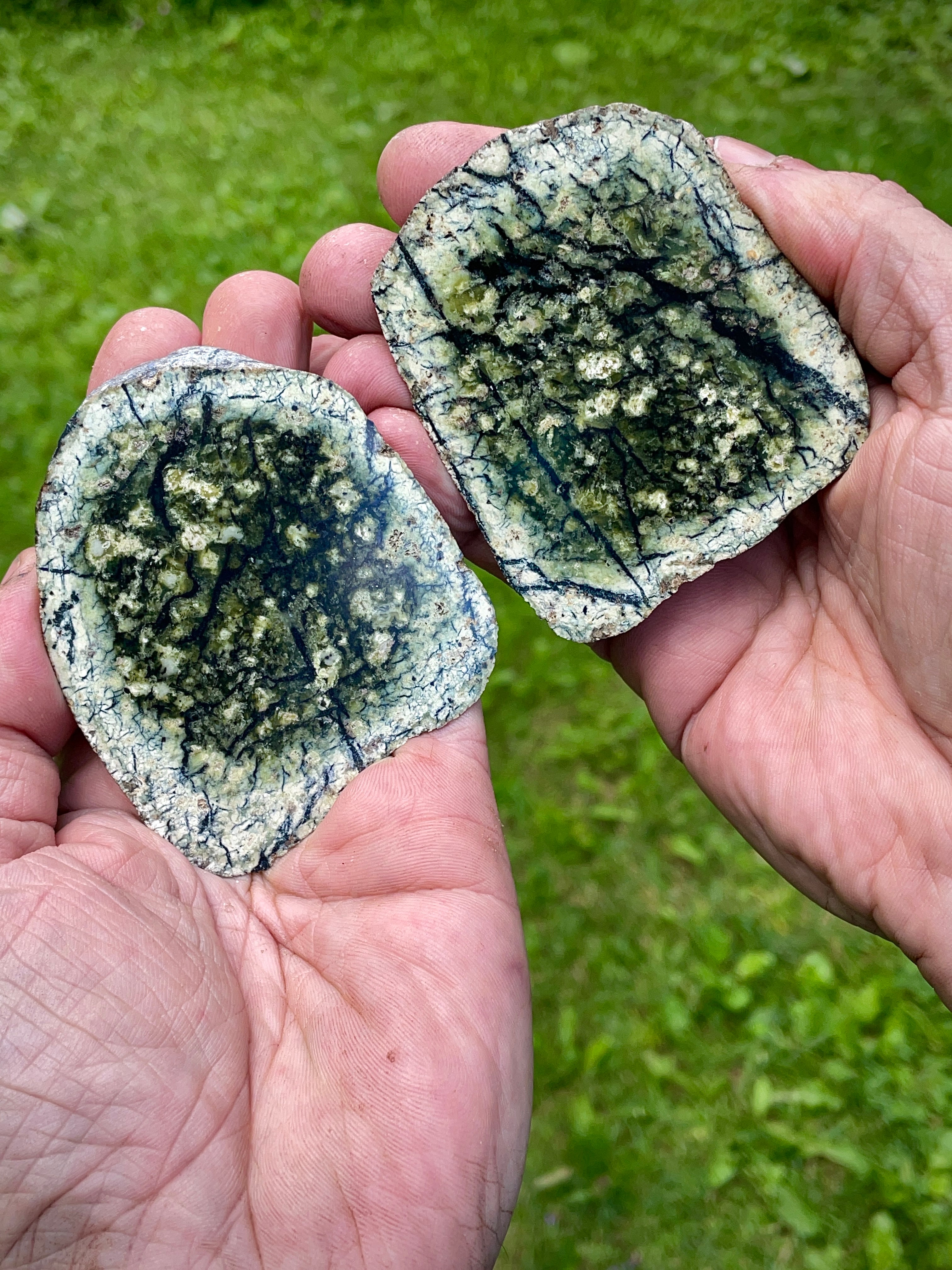 StoneBorn Creations | Hand-Polished Vermont Serpentine Bookmatched Pair | One-of-a-Kind Natural Display Stones