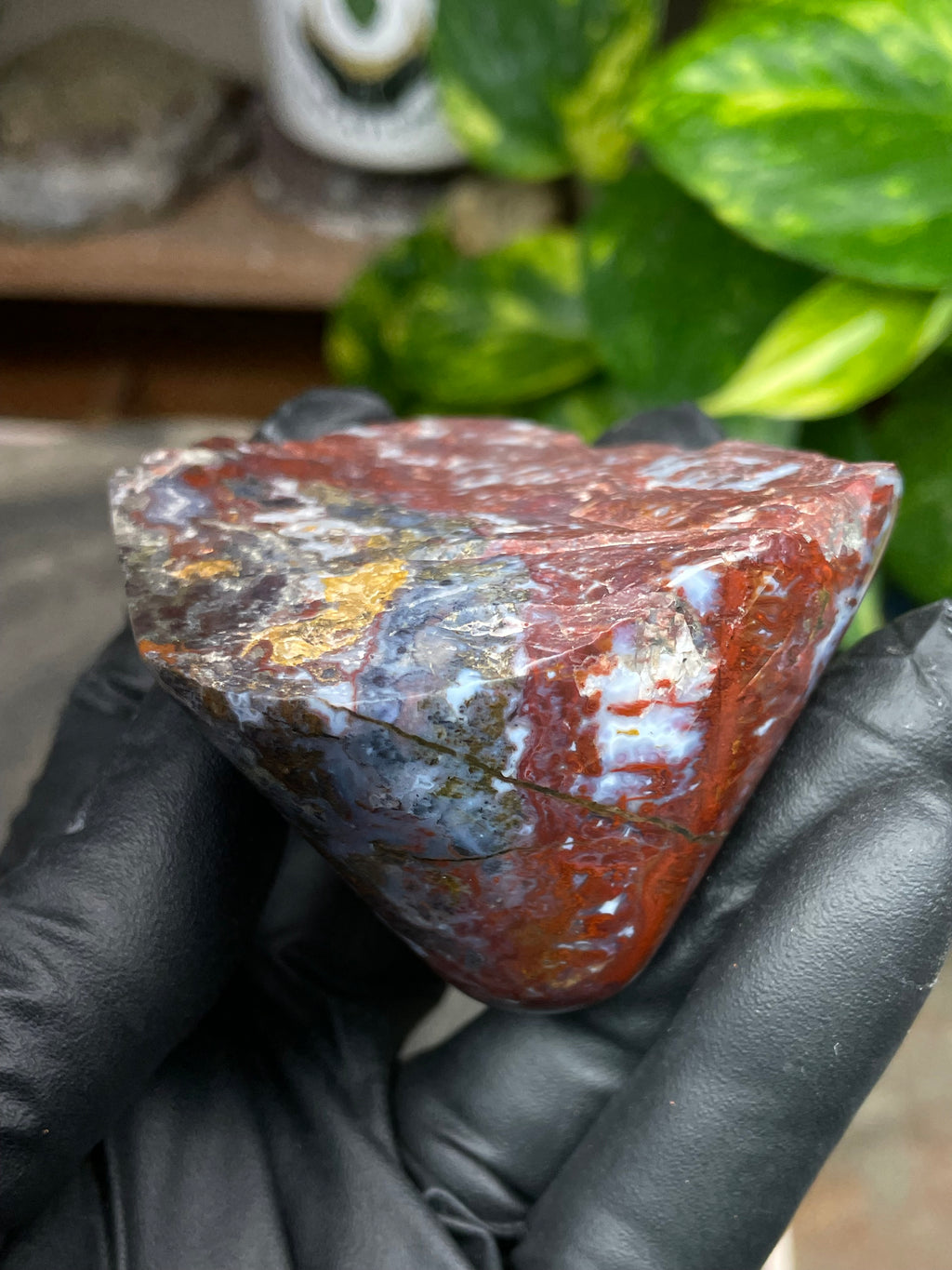 StoneBorn Creations Hand Polished Red Jasper with Blue Chalcedony Veining and Natural Earth Matrix Freeform Finish