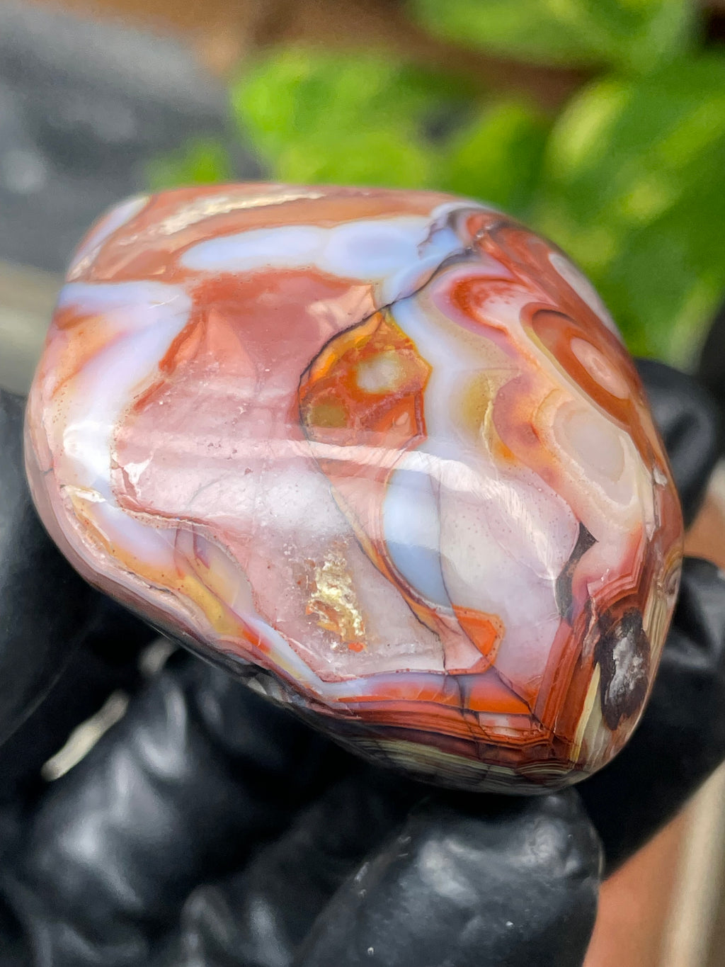 StoneBorn Creations Hand-Polished Banded Agate with Fiery Reds, Creams & Natural Orb Patterns