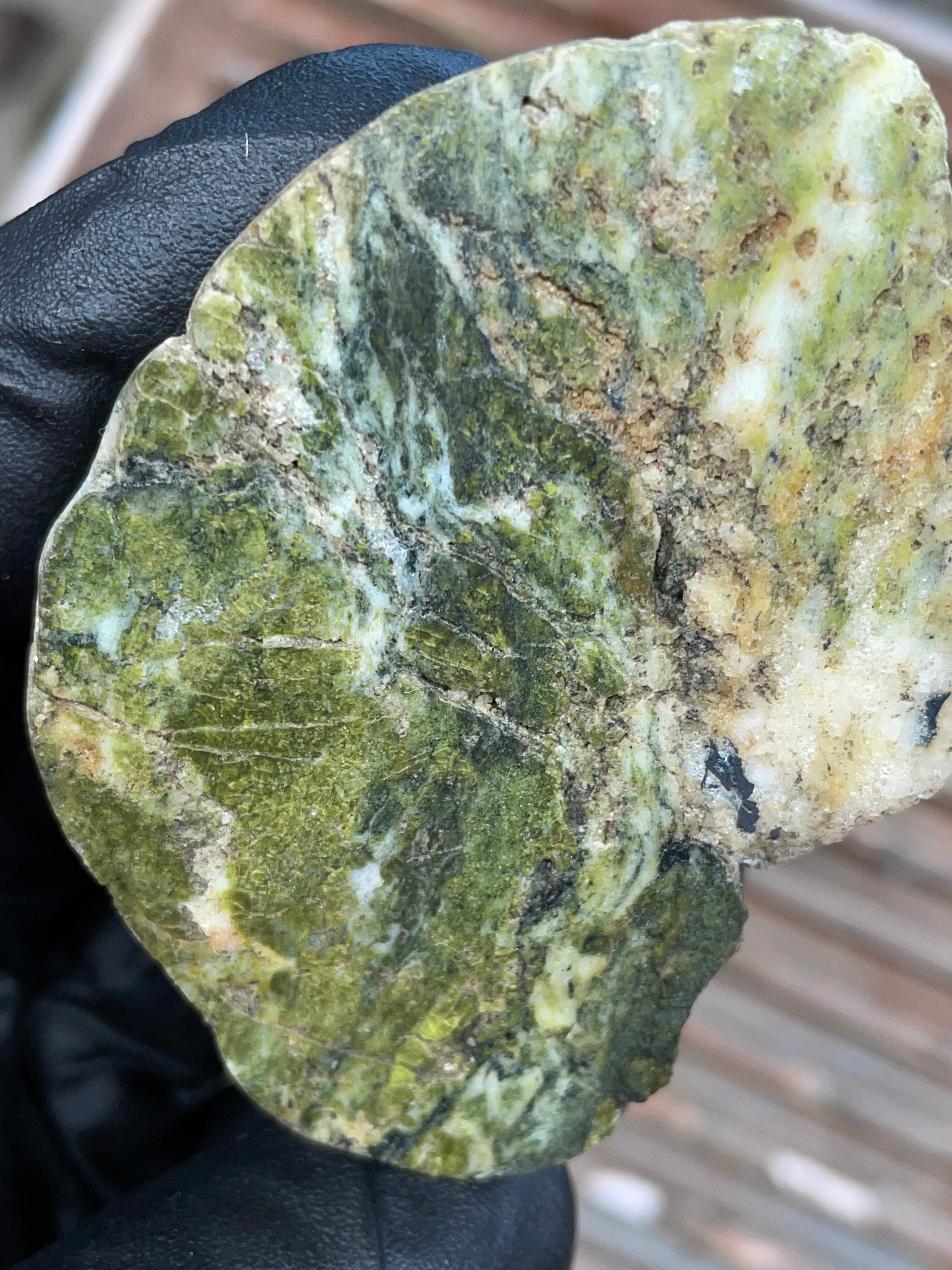 StoneBorn Creations | Polished Vermont Greenstone Slab — Moss Green + Cream Quartz Veins