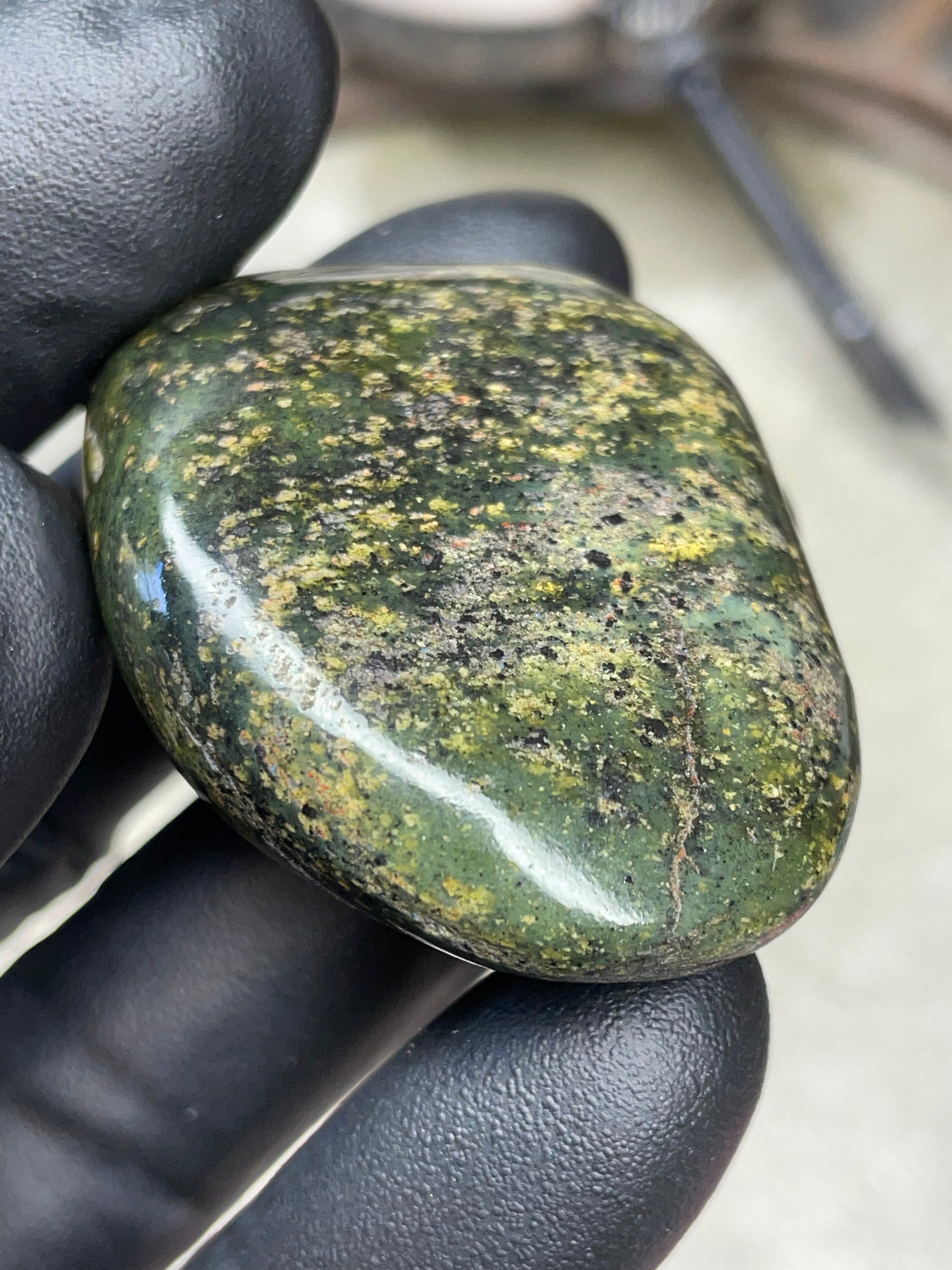 StoneBorn Creations Hand-Polished Vermont Serpentine with Natural Gold Flecking and Deep Forest Greens