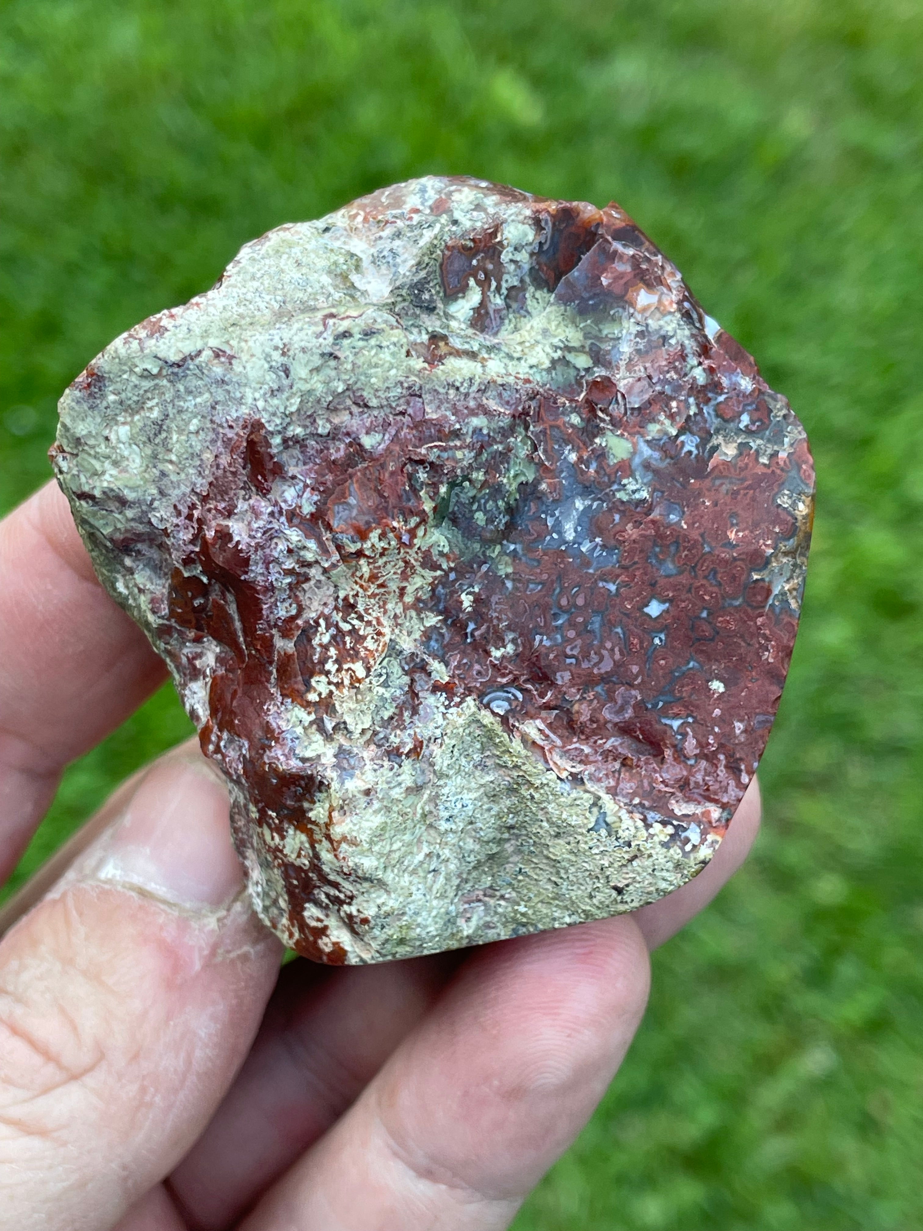 StoneBorn Creations | Hand-Polished Red Lightning Natural Agate Freeform | One-of-a-Kind Display Stone