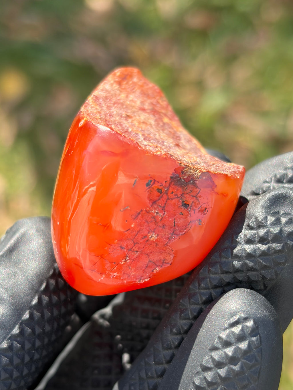 StoneBorn Creations – Fiery Orange Carnelian Agate | Hand-Polished Translucent Stone with Natural Red Matrix