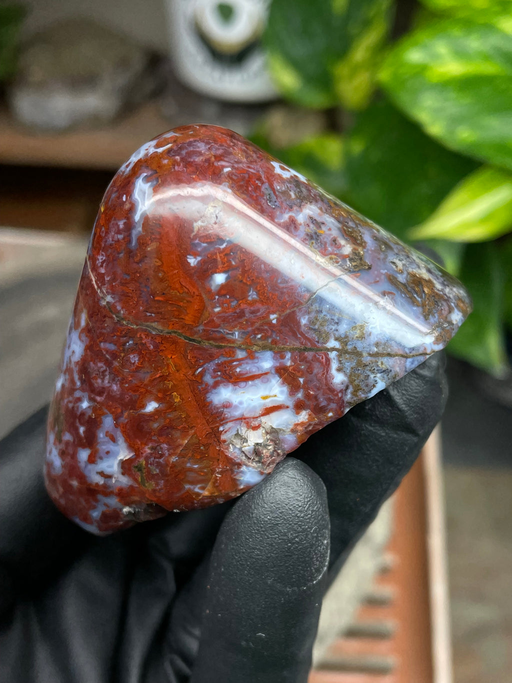 StoneBorn Creations Hand Polished Red Jasper with Blue Chalcedony Veining and Natural Earth Matrix Freeform Finish