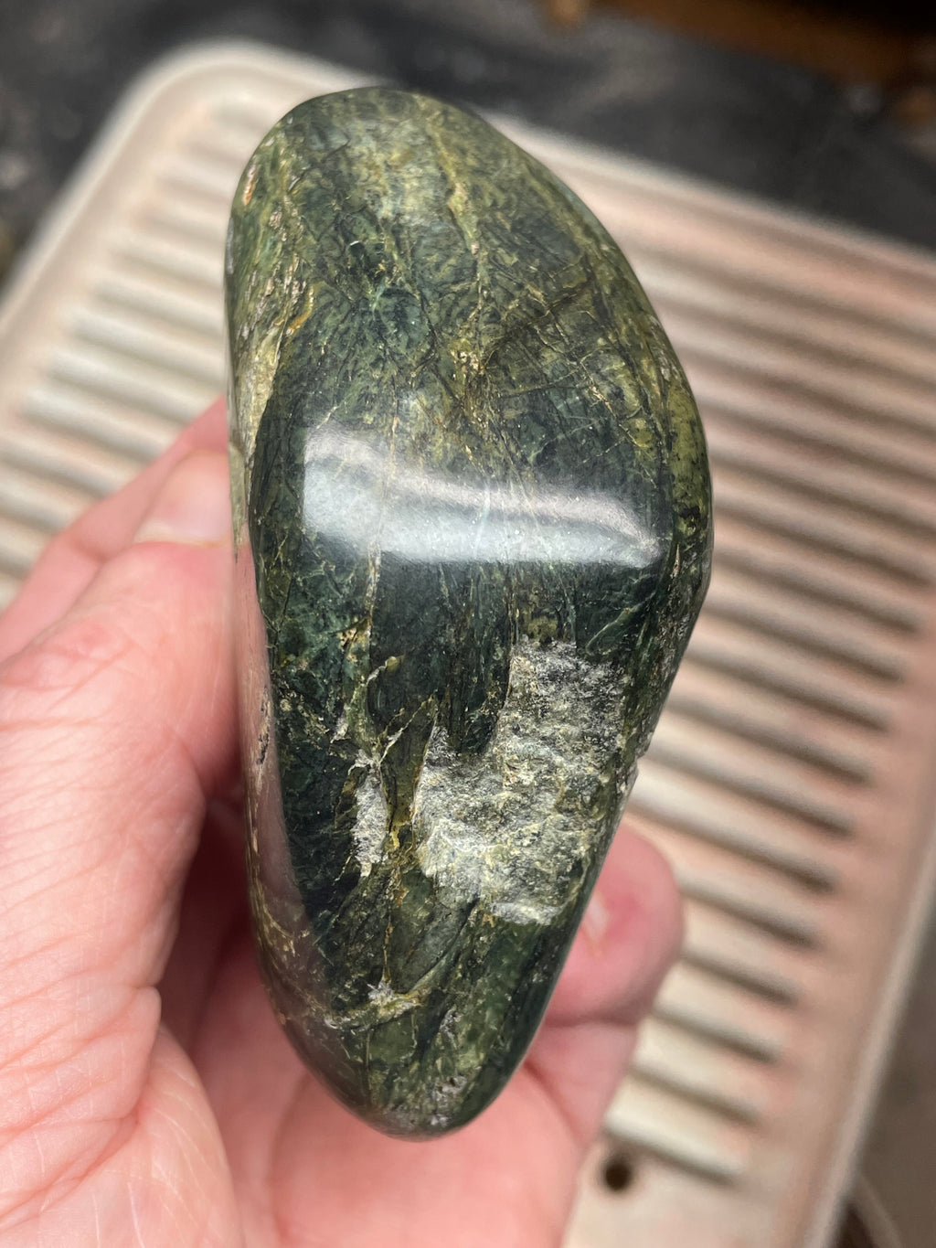 Hand-Polished Vermont Serpentine with Deep Forest Greens and Natural Gold Fleecking