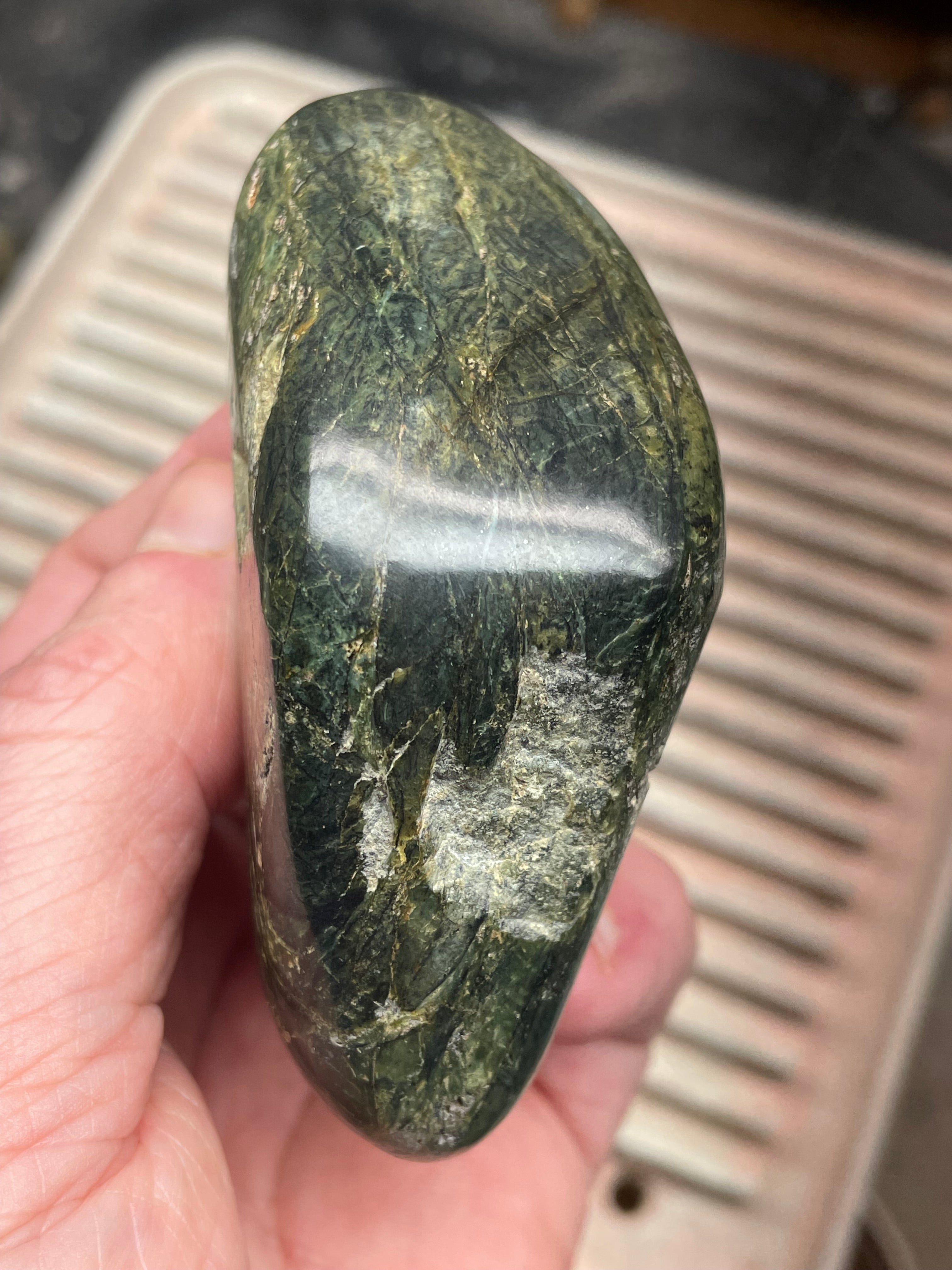 Hand-Polished Vermont Serpentine with Deep Forest Greens and Natural Gold Fleecking
