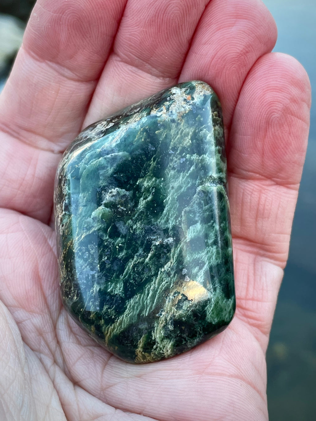🌲 Polished Vermont Greenstone – Deep Forest Ripple Pattern (Hand-Collected & Finished)