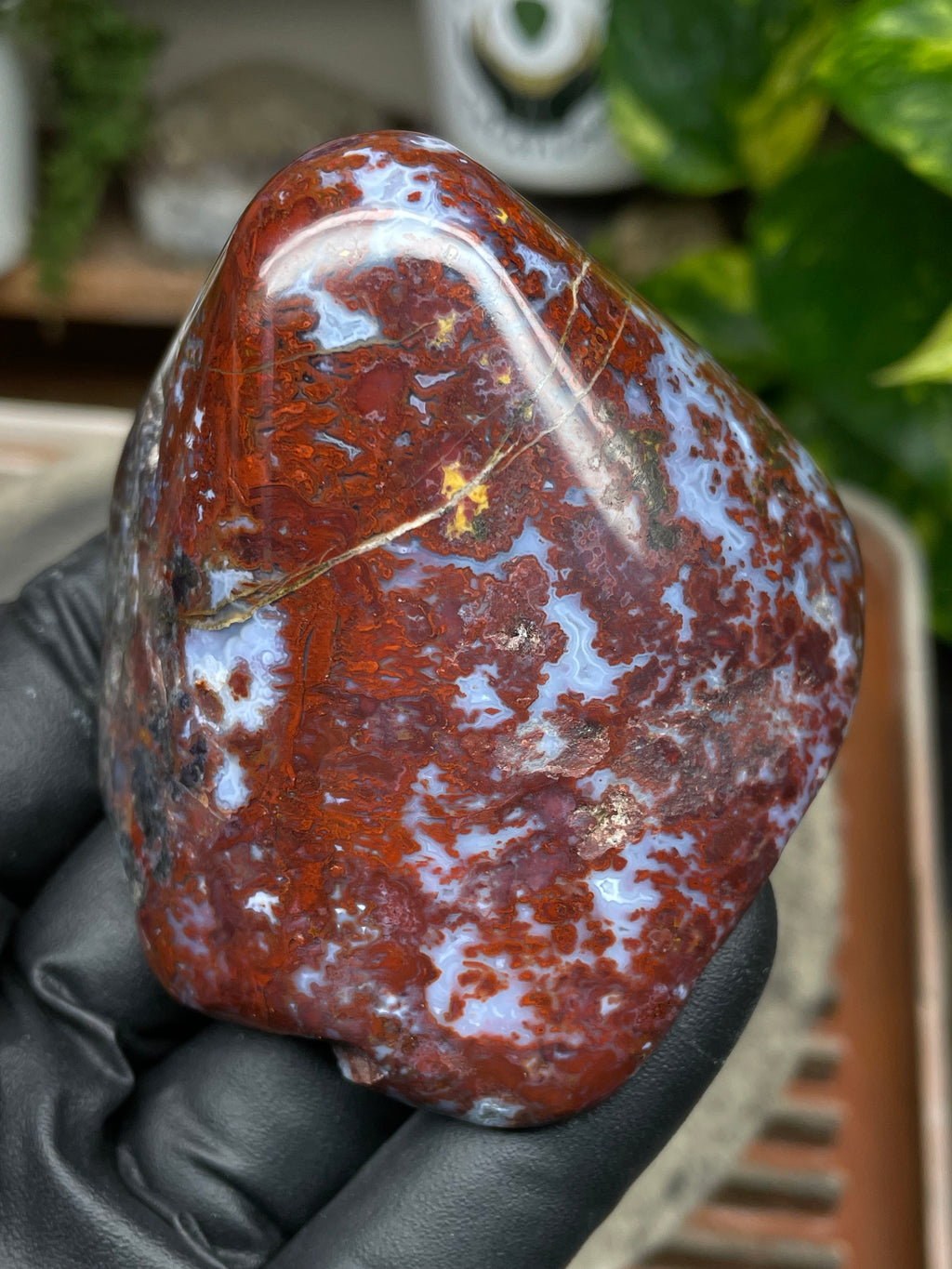 StoneBorn Creations Hand Polished Red Jasper with Blue Chalcedony Veining and Natural Earth Matrix Freeform Finish