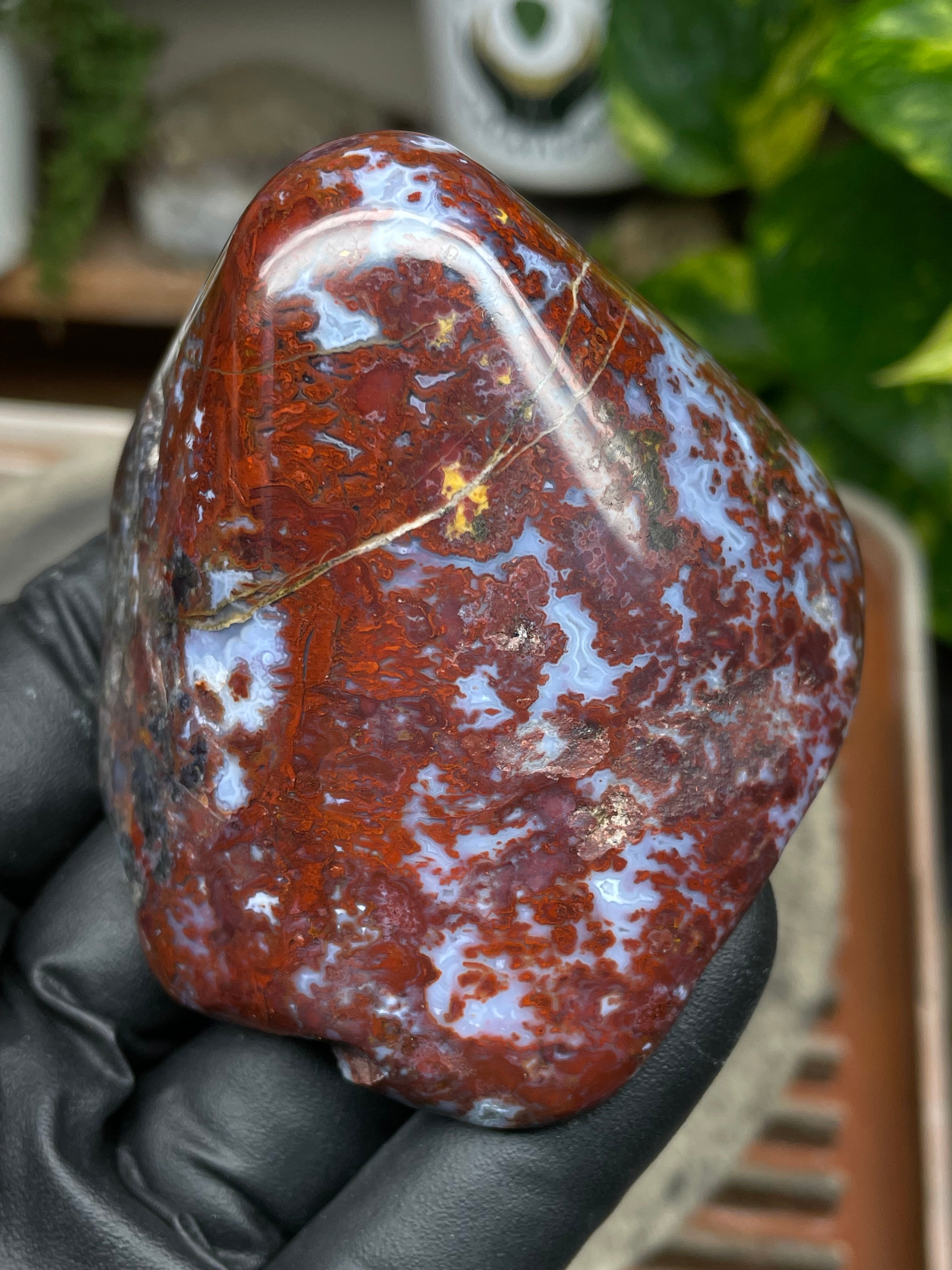 StoneBorn Creations Hand Polished Red Jasper with Blue Chalcedony Veining and Natural Earth Matrix Freeform Finish
