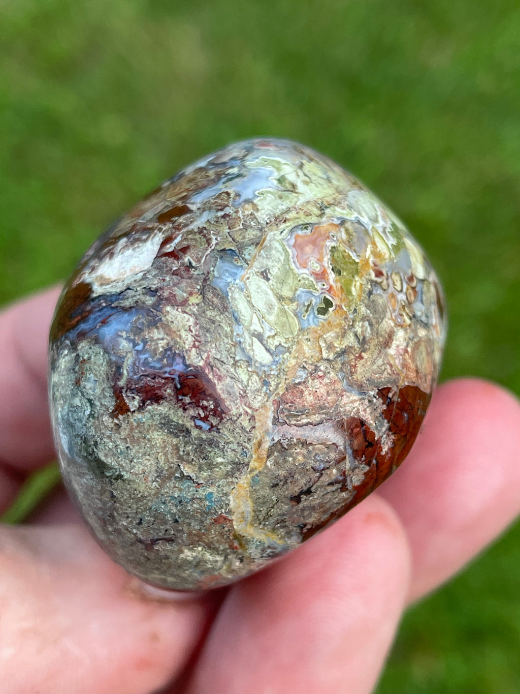 StoneBorn Creations Hand-Polished Brecciated Jasper Freeform with Crimson Red Chalcedony, Natural Quartz Veins & Earth-Toned Matrix
