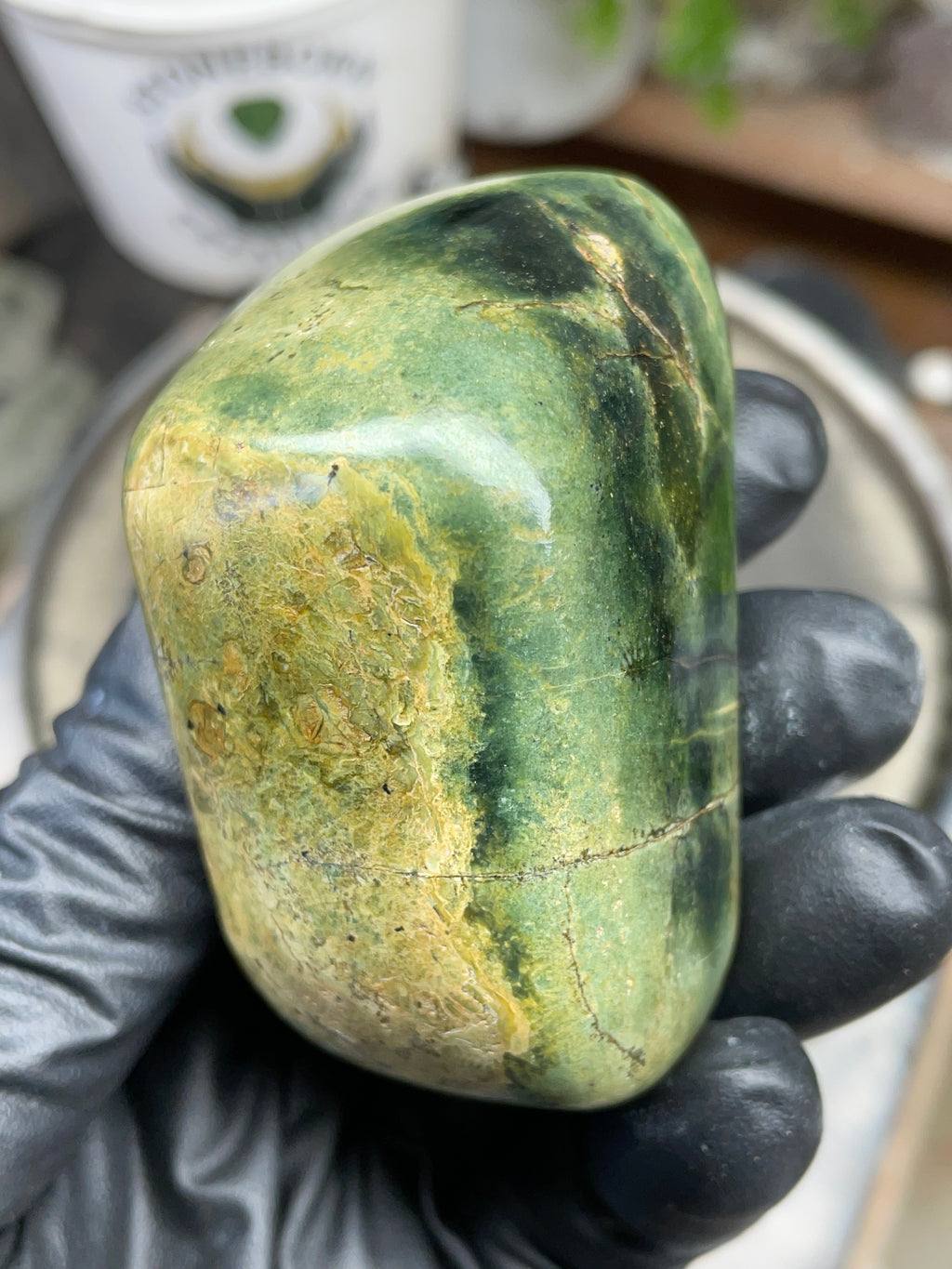 StoneBorn Creations Hand Polished Vermont Serpentine with Deep Forest Greens and Natural Gold Flecking – One of a Kind Display Stone