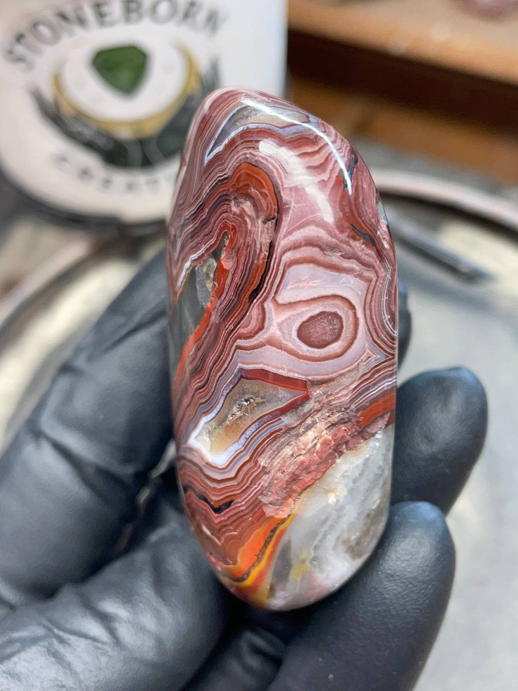 StoneBorn Creations – Hand Polished Crazy Lace Agate – Double Sided Fire Banding